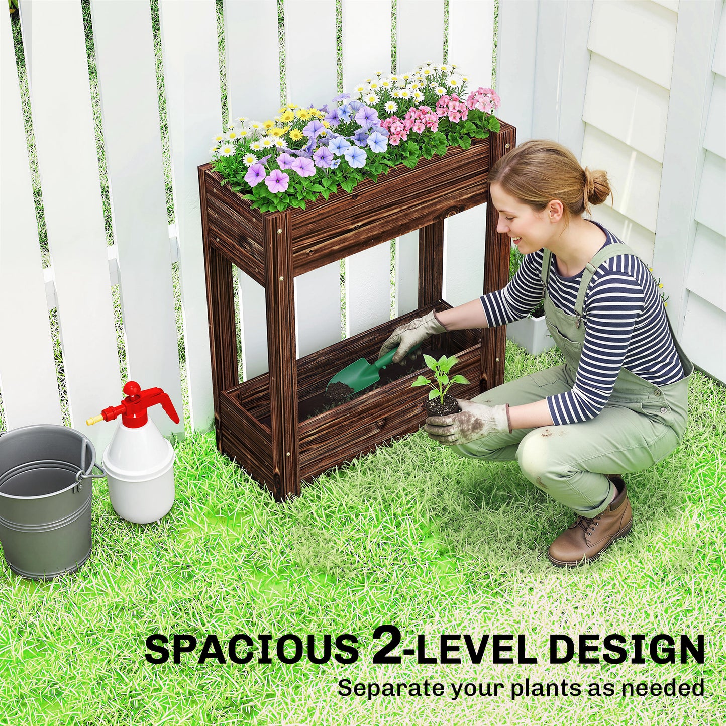 2-Tier Wooden Raised Planter