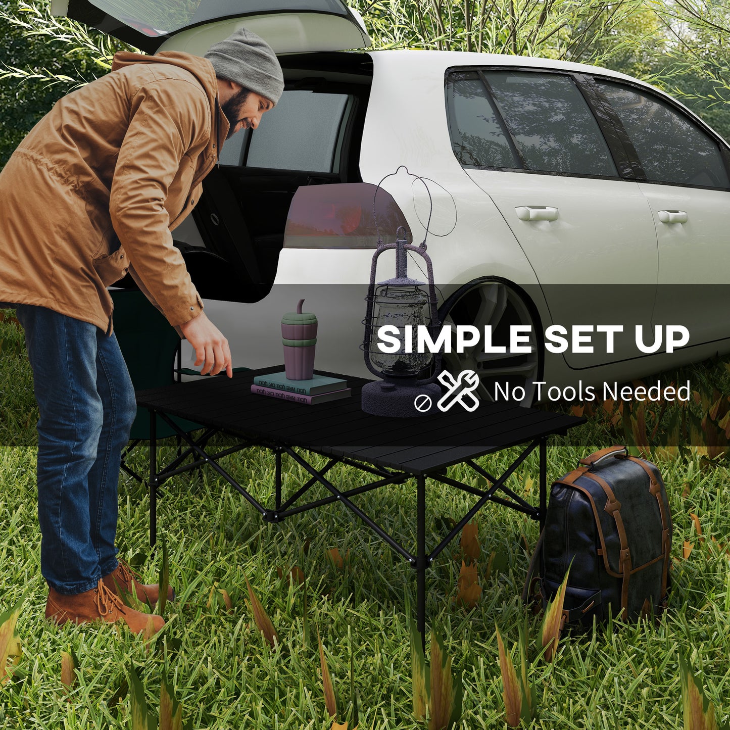 Two-Seater Portable Aluminium Table, with Roll-Up Tabletop and Bag