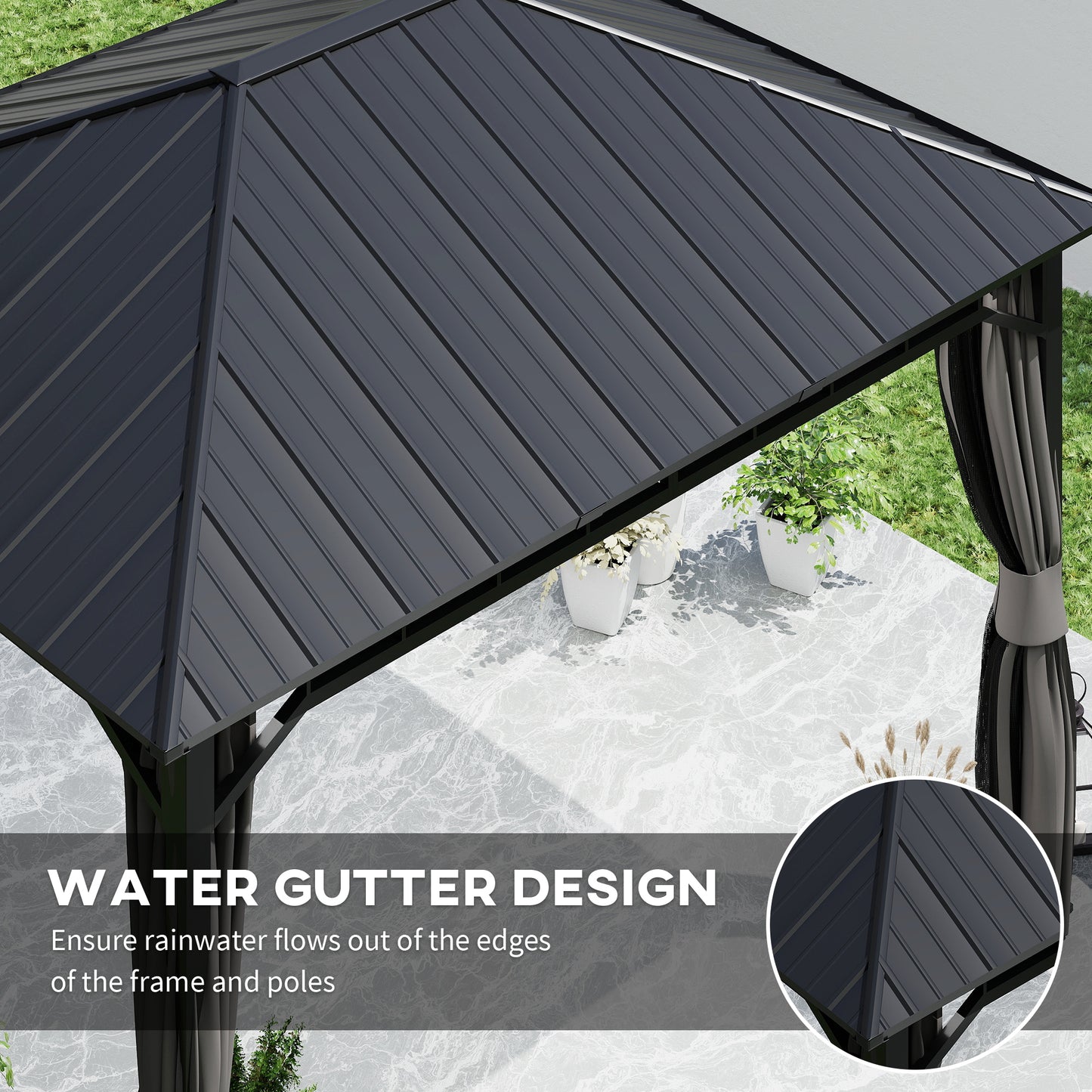 3 x 4m Hardtop Gazebo with Galvanised Steel Roof and Water Gutter