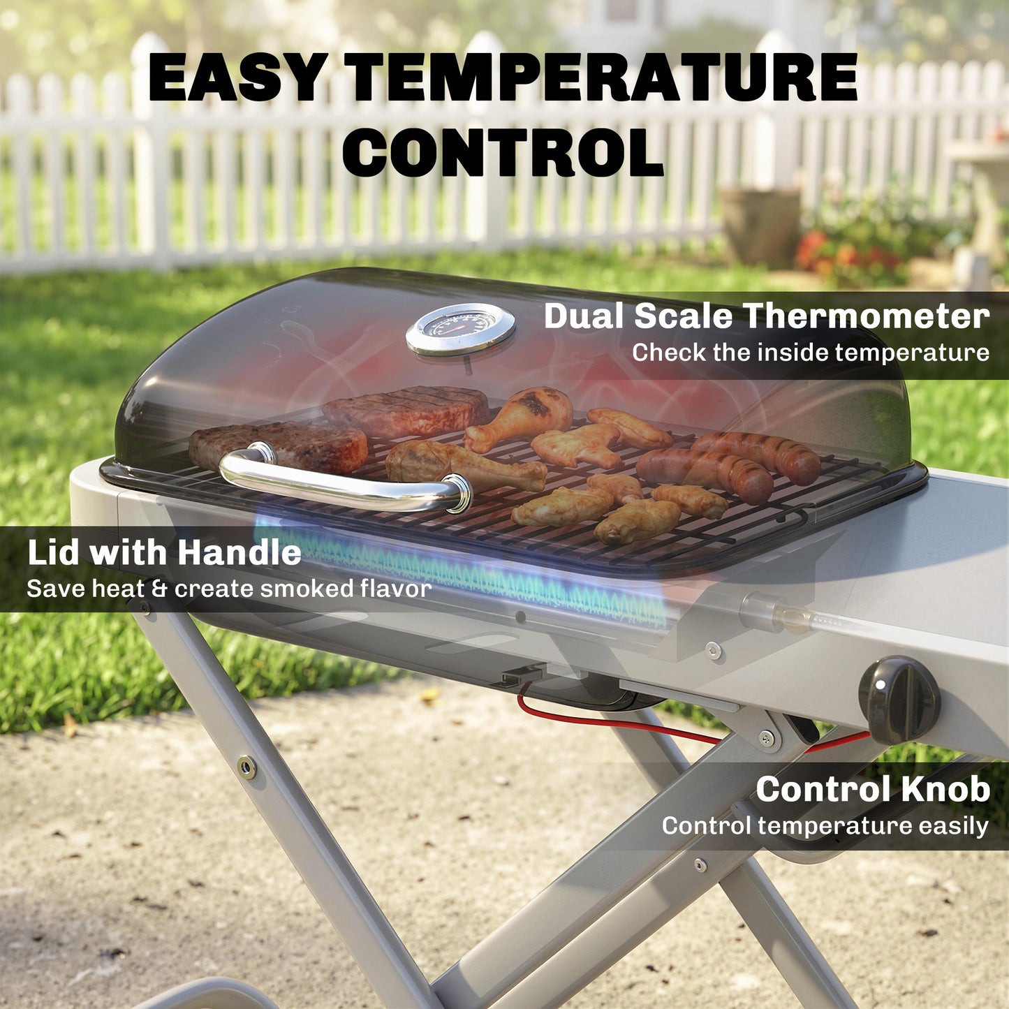 Foldable Gas BBQ Grill with Side Table