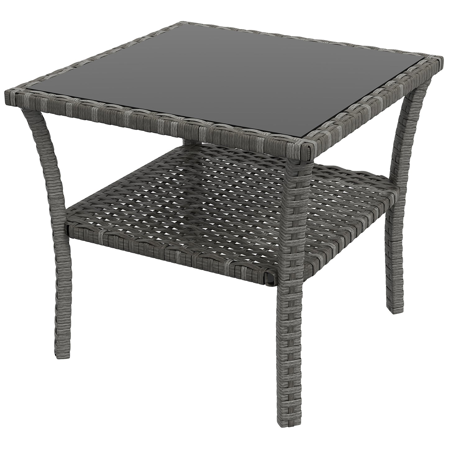 Two-tier PE Rattan Square Coffee Table