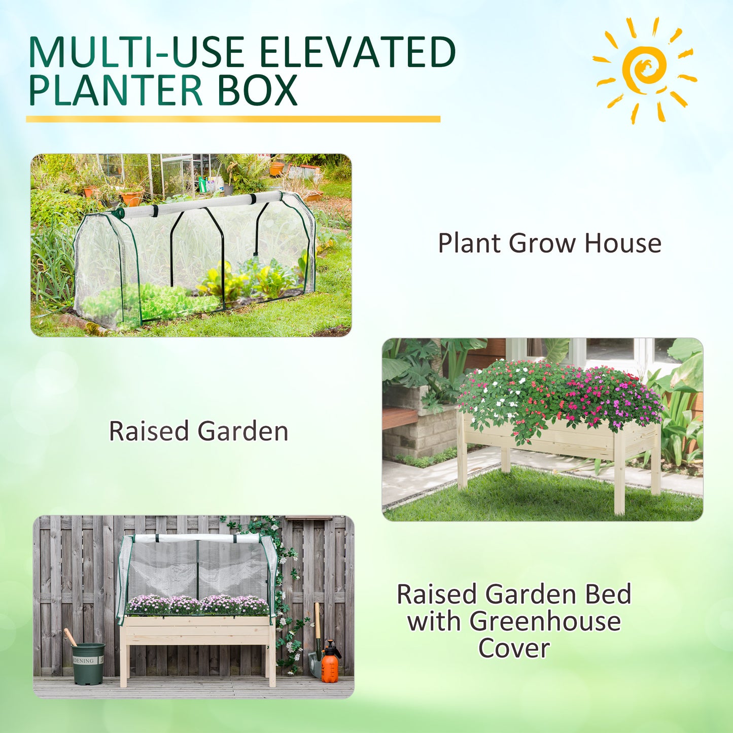 Raised Garden Bed Outdoor Elevated Wood Planter Box w/ PE Cover