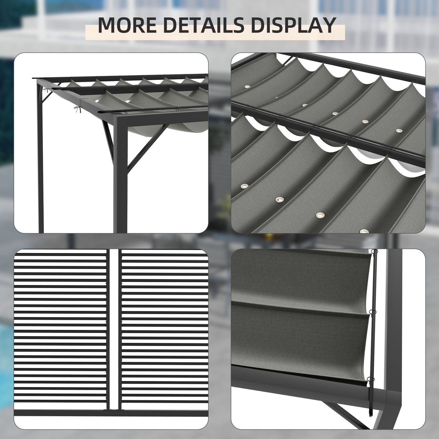 3 x 2.8m Metal Pergola, with Retractable Fabric Roof
