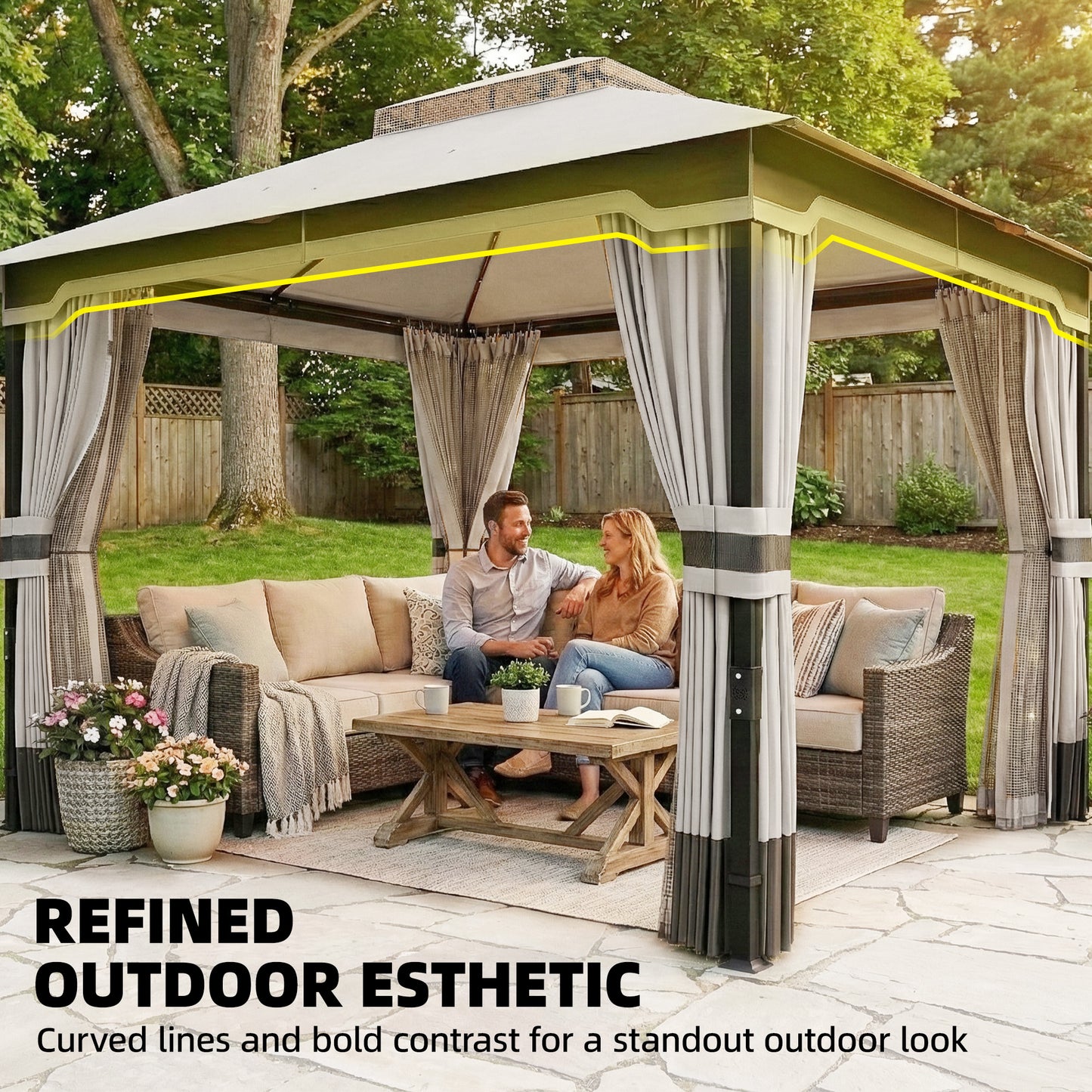 3 x 3.6 m Outdoor Garden Gazebo with Netting and Curtains