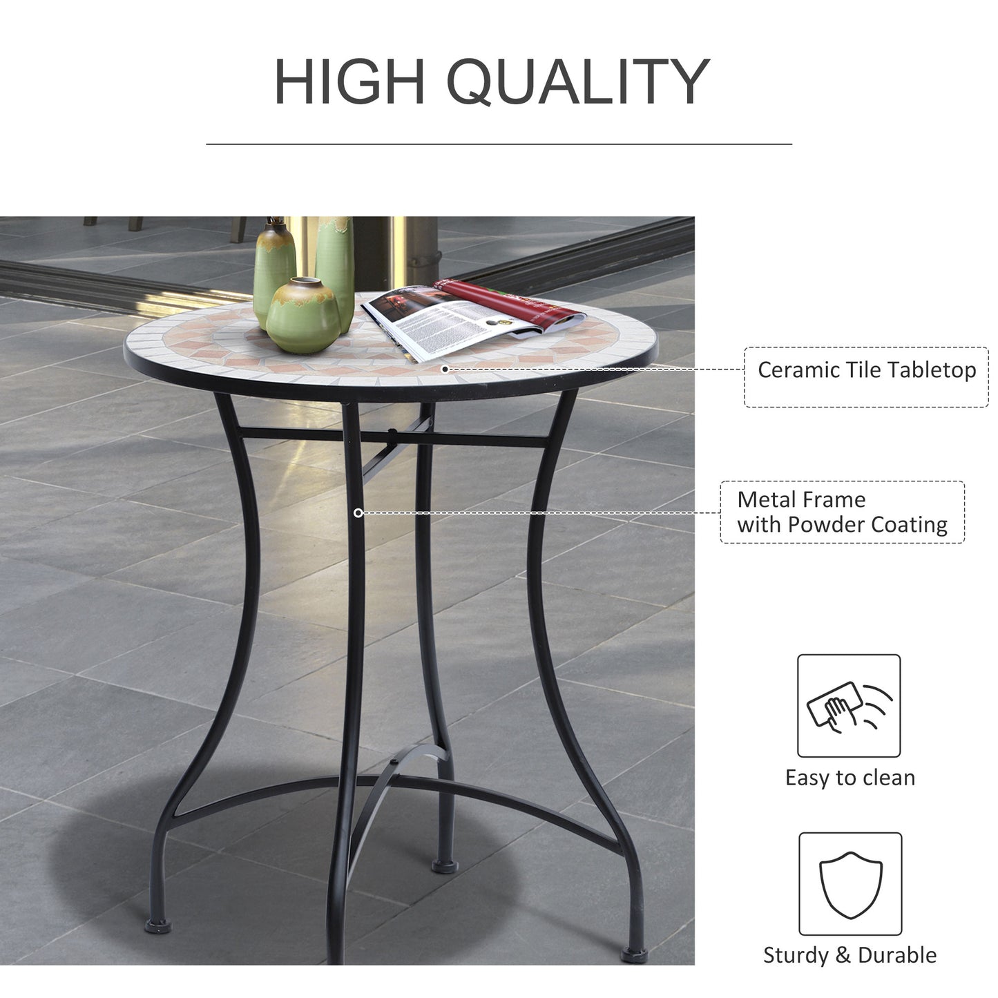 60 cm Mosaic Garden Table, Small Round Outdoor Side Table