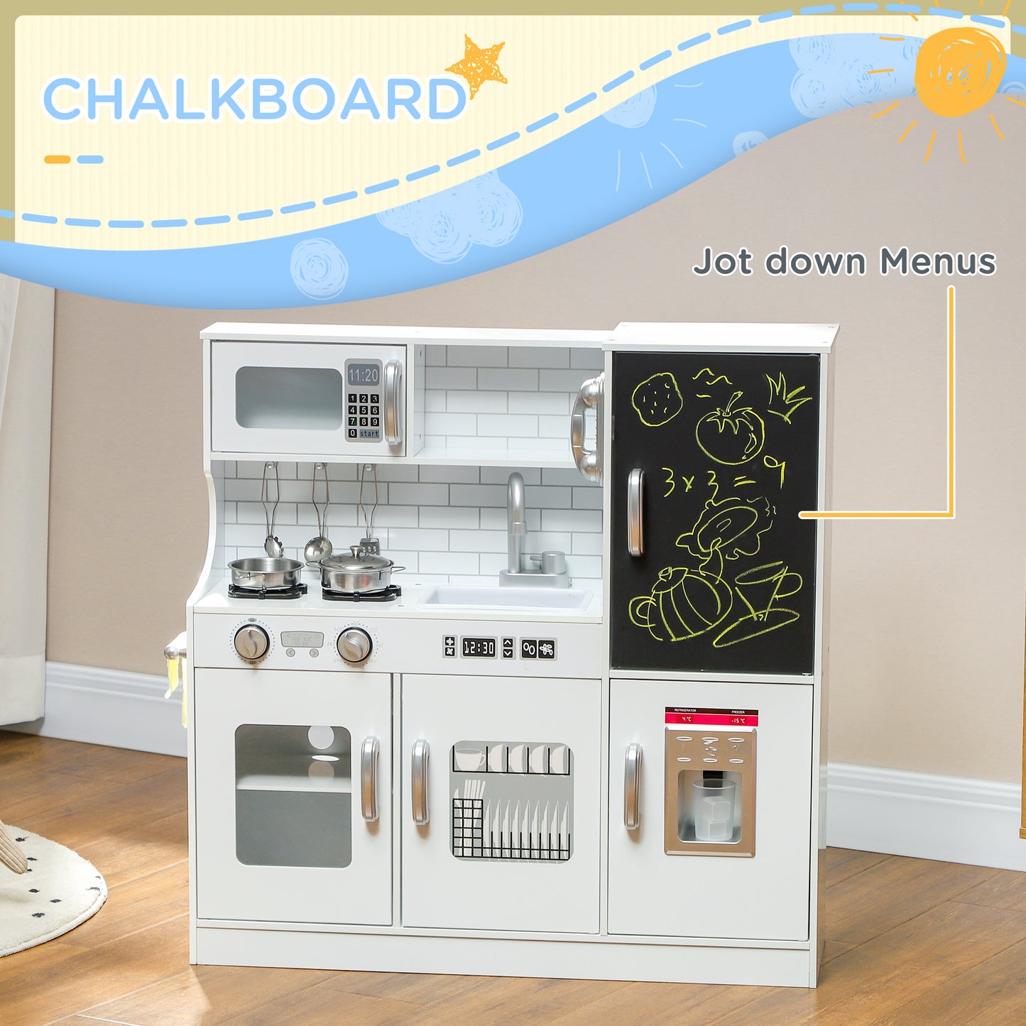 Pretend Play Kitchen, Kids Kitchen Playset, with Toy Phone