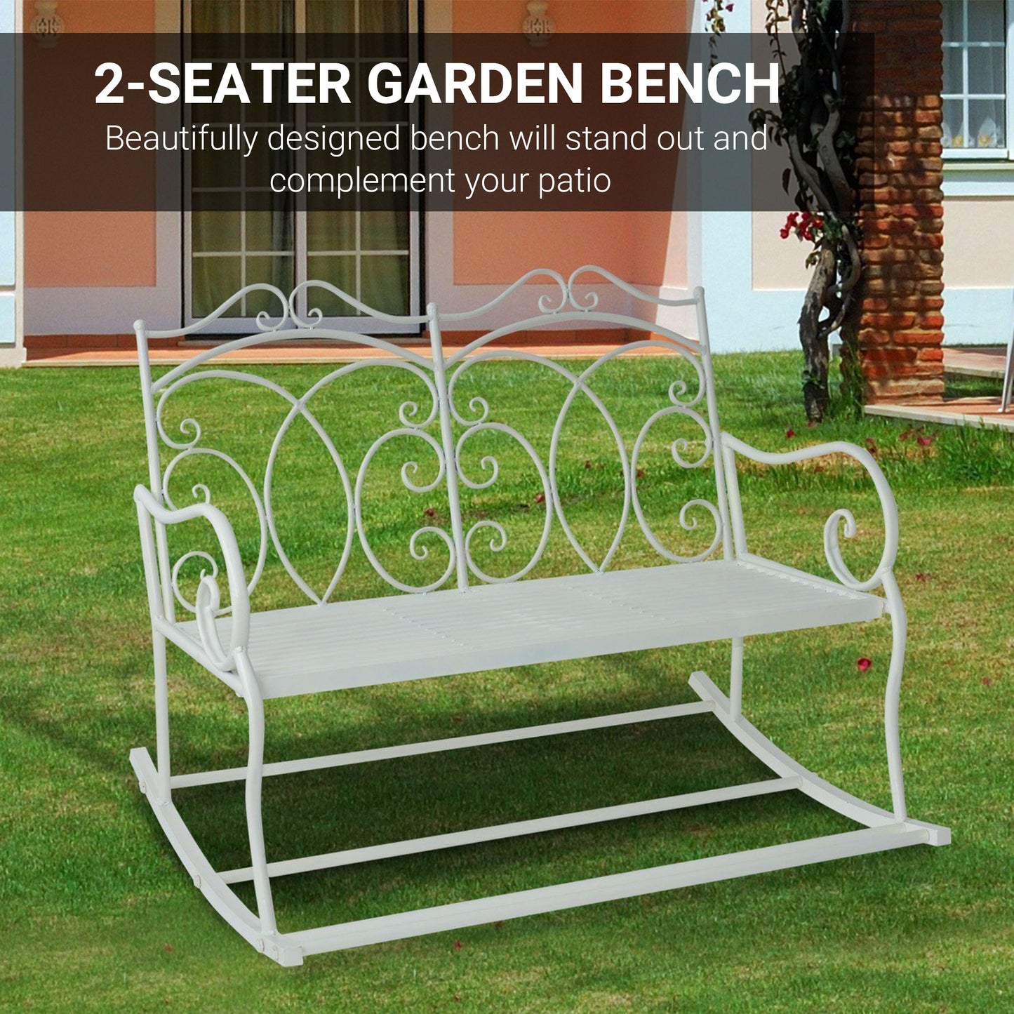 Patio 2 Seater Rocking Bench Steel Garden Outdoor Garden Loveseat