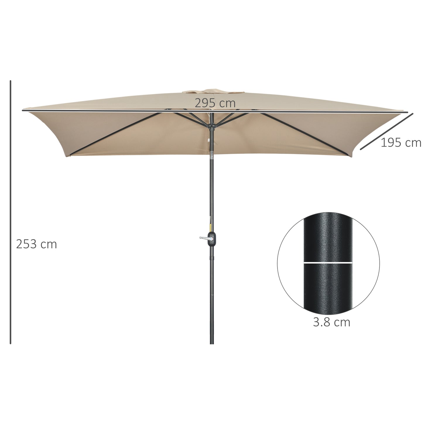 3x2m Garden Parasol Umbrella with Aluminium Pole, Tilt and Crank