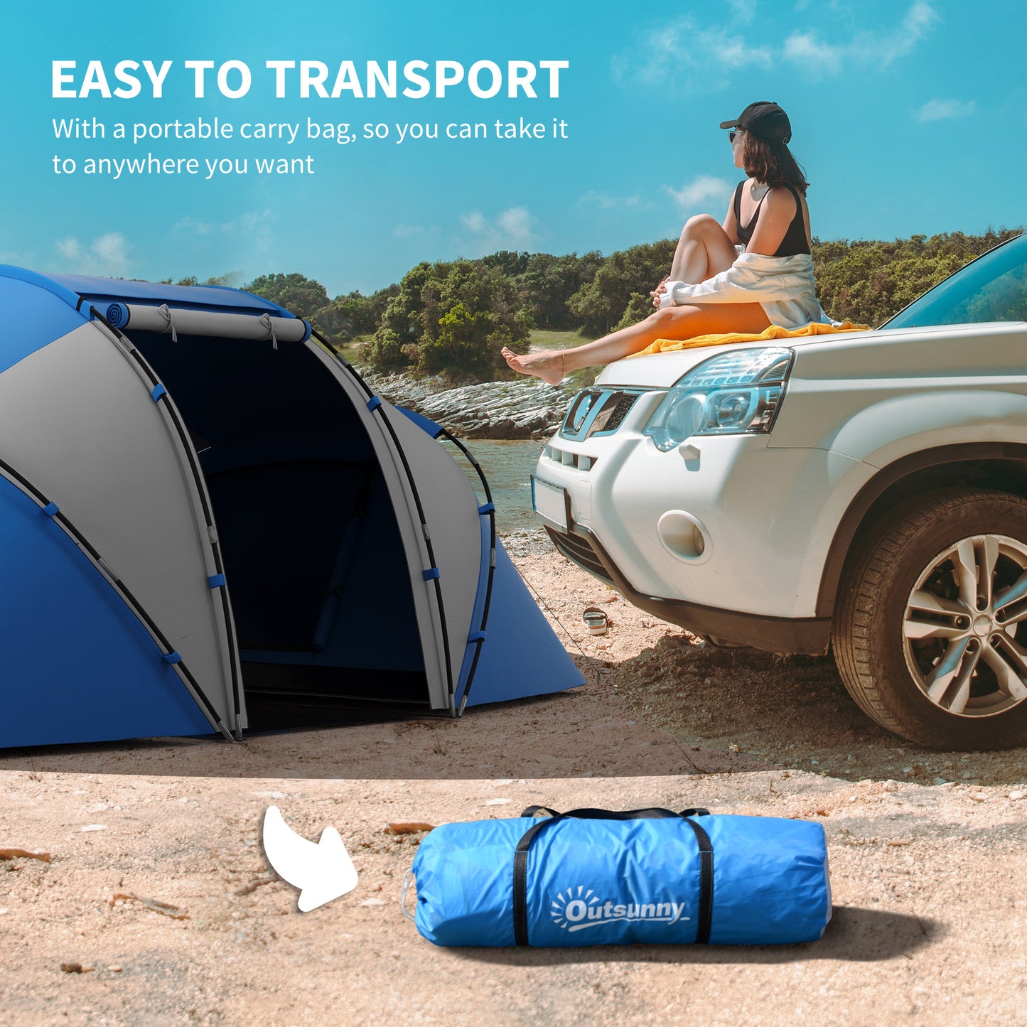 4-6 Man Camping Tent w/ Two Bedroom, Hiking Sun Shelter
