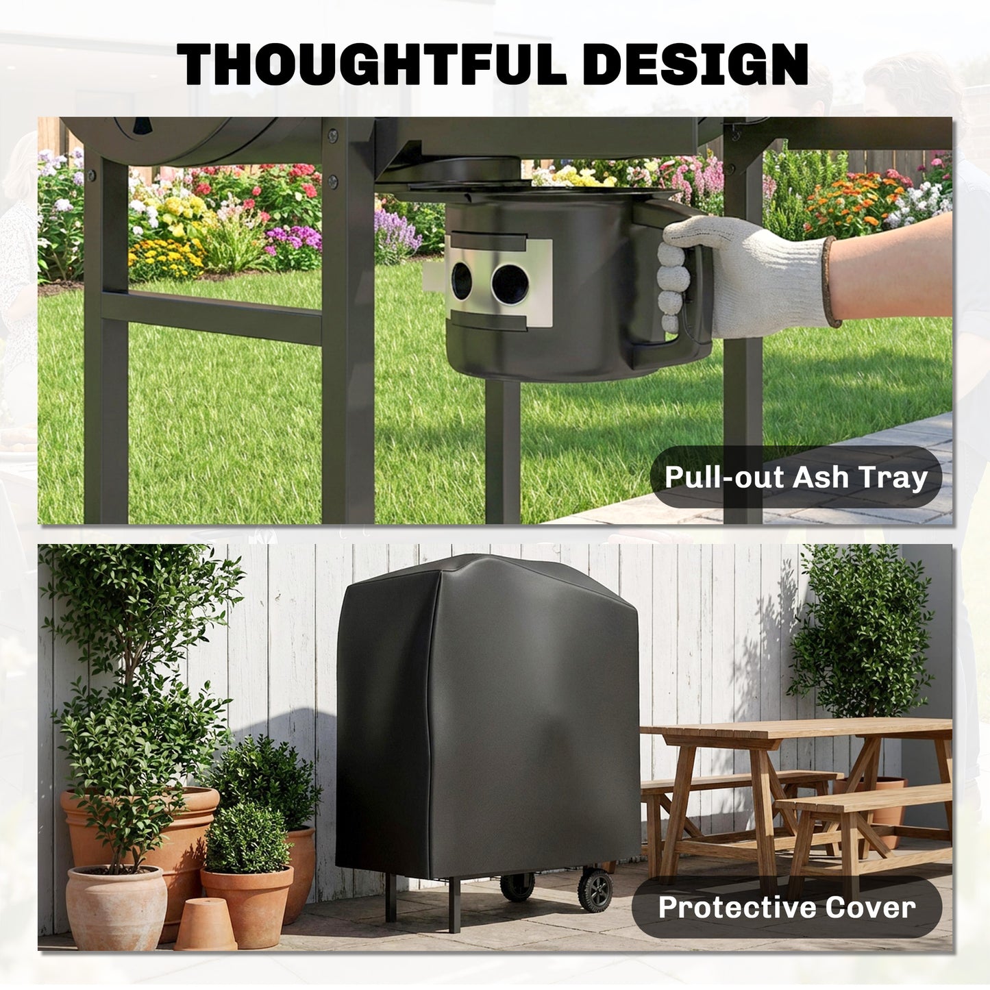 Charcoal Grill, Barrel BBQ Smoker with Warming Rack