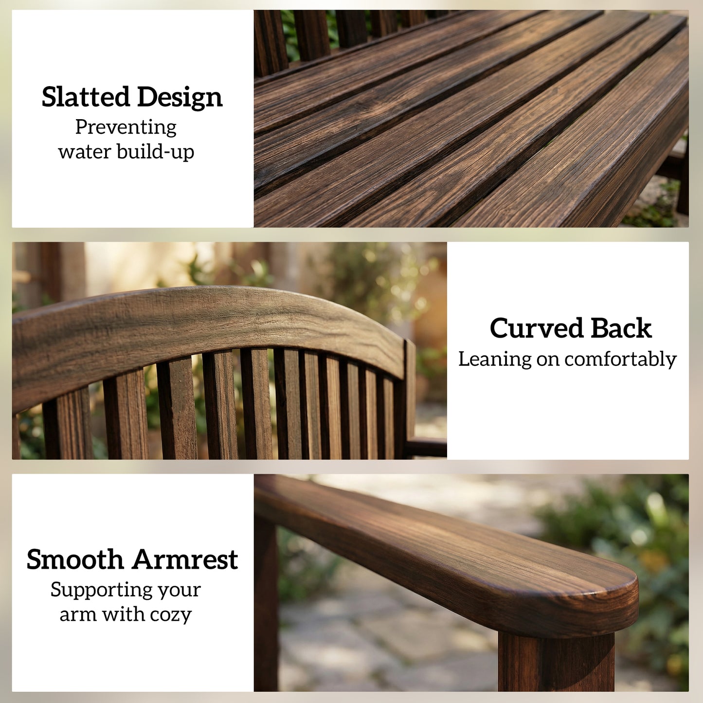 2 Seater Wooden Garden Bench with Armrest