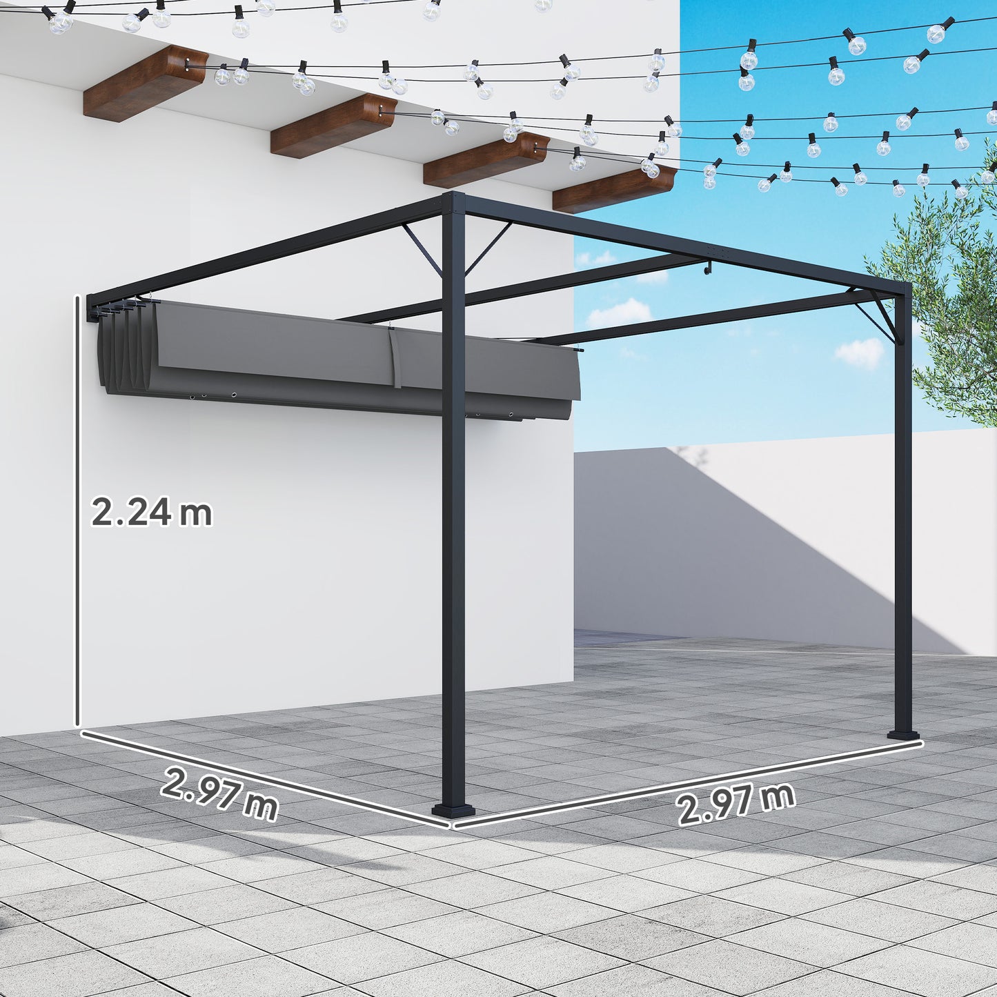 3 x 3 m Pergola, with Sliding Canopy
