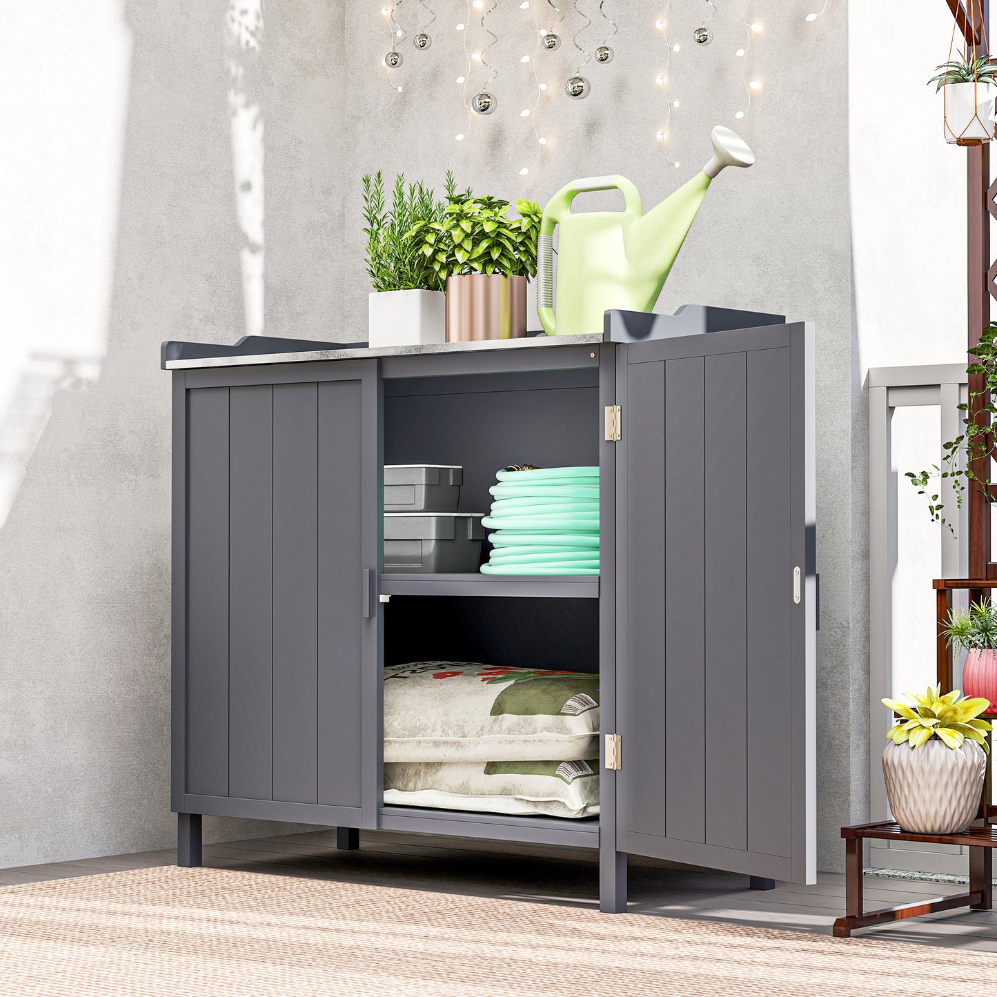 Wood Garden Storage Cabinet, Outdoor Tool Shed