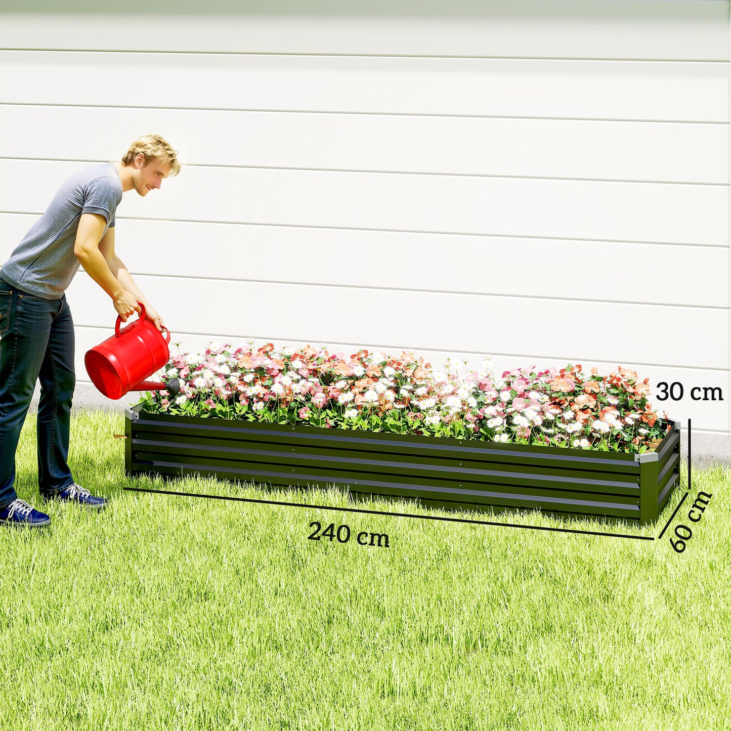 60 x 240cm Galvanised Steel Planter, with Open Bottom
