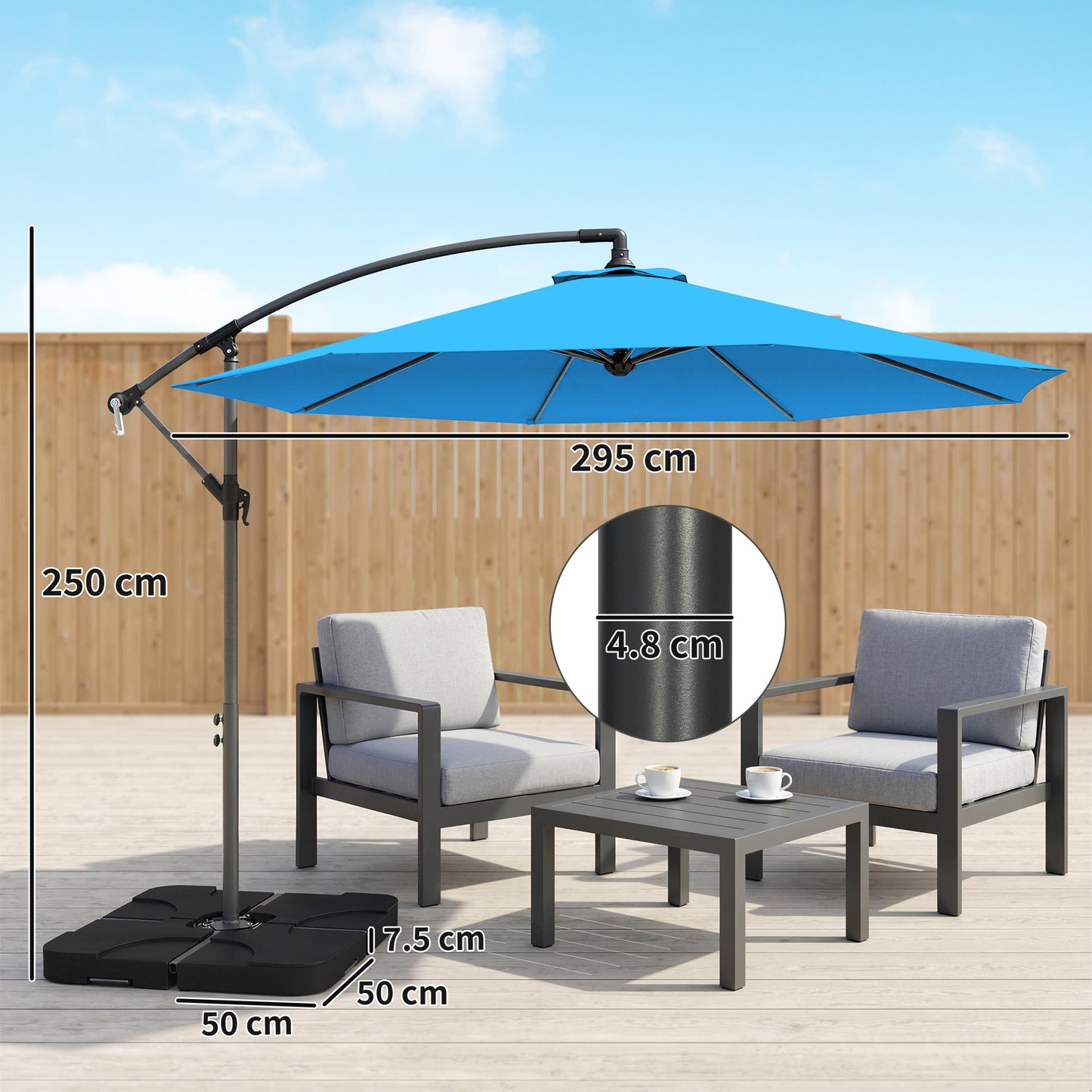 3m Overhanging Parasol, with Base, Weights and Cover