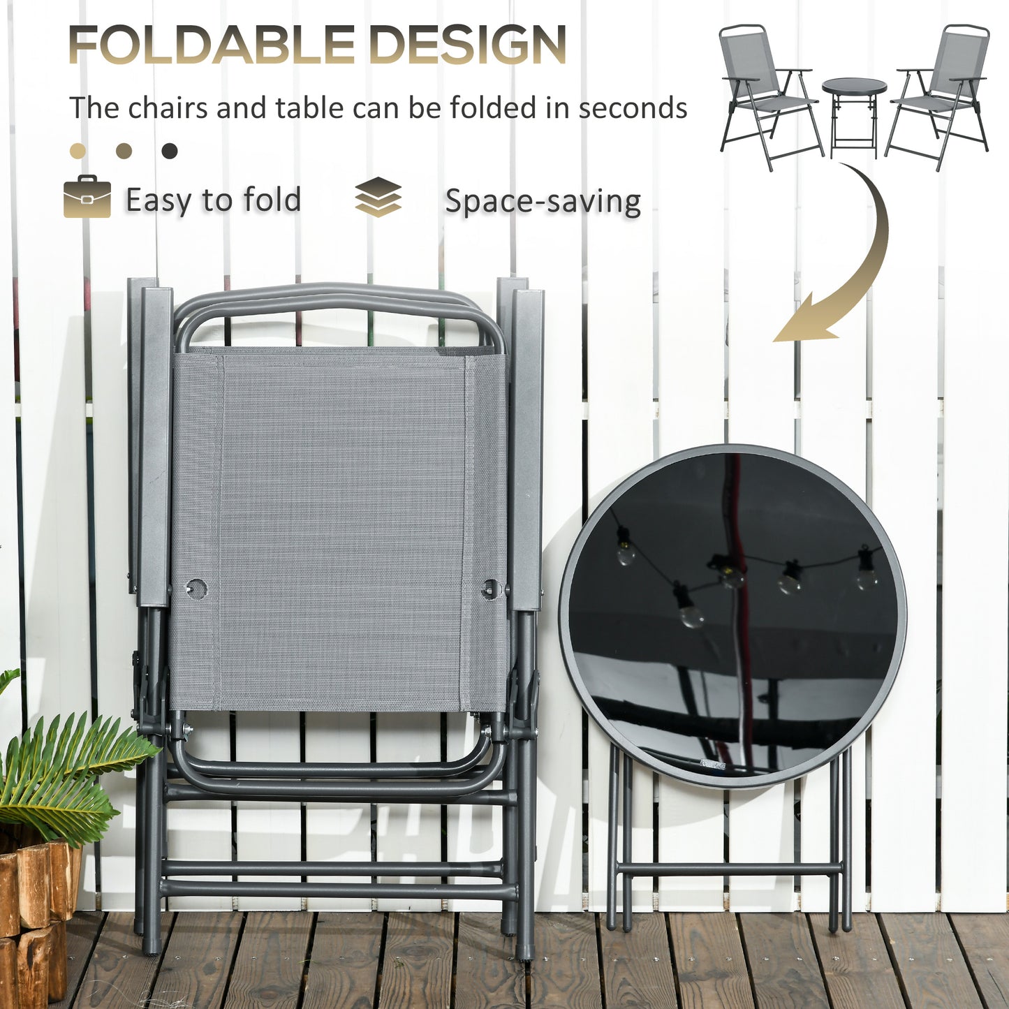 Three-Piece Garden Seat Set, with Glass-Top Table