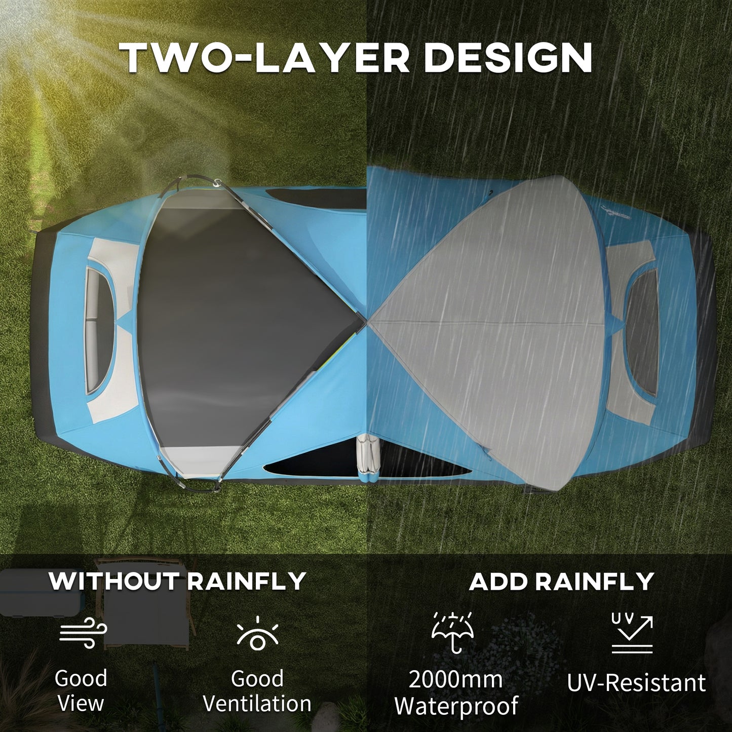 Camping Tent for 6-8 Man with 2000mm Waterproof Rainfly