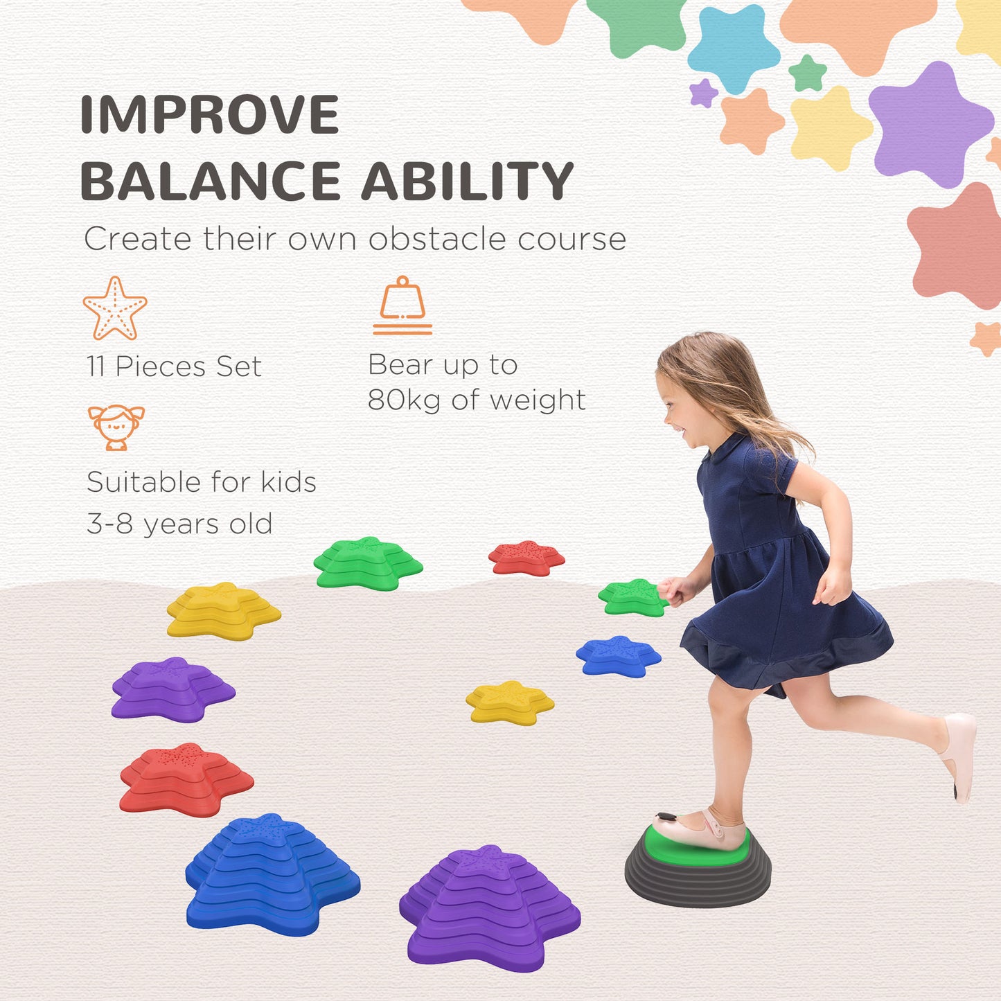Stepping Stones Kids, 11 Pieces Balance Stones for Obstacle Course