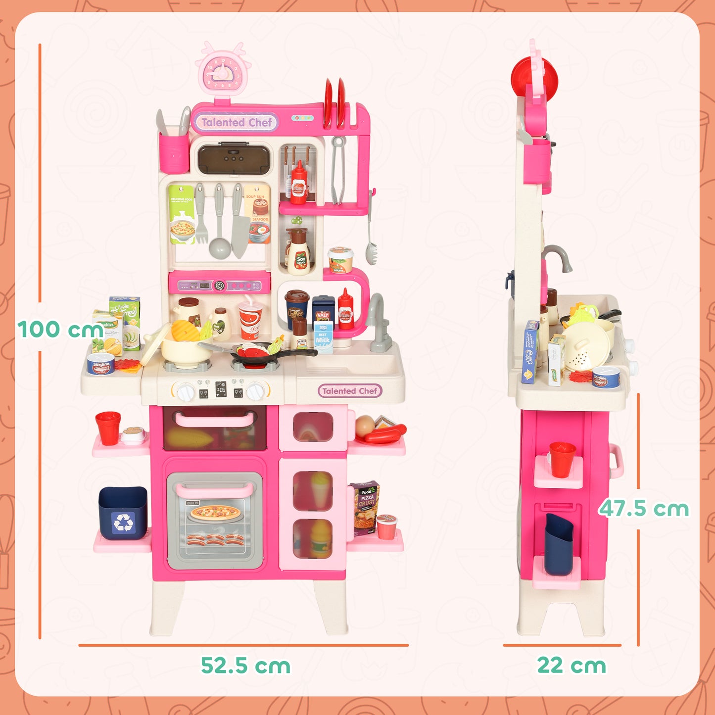 Pretend Play Kitchen Set with Realistic Lights & Sounds