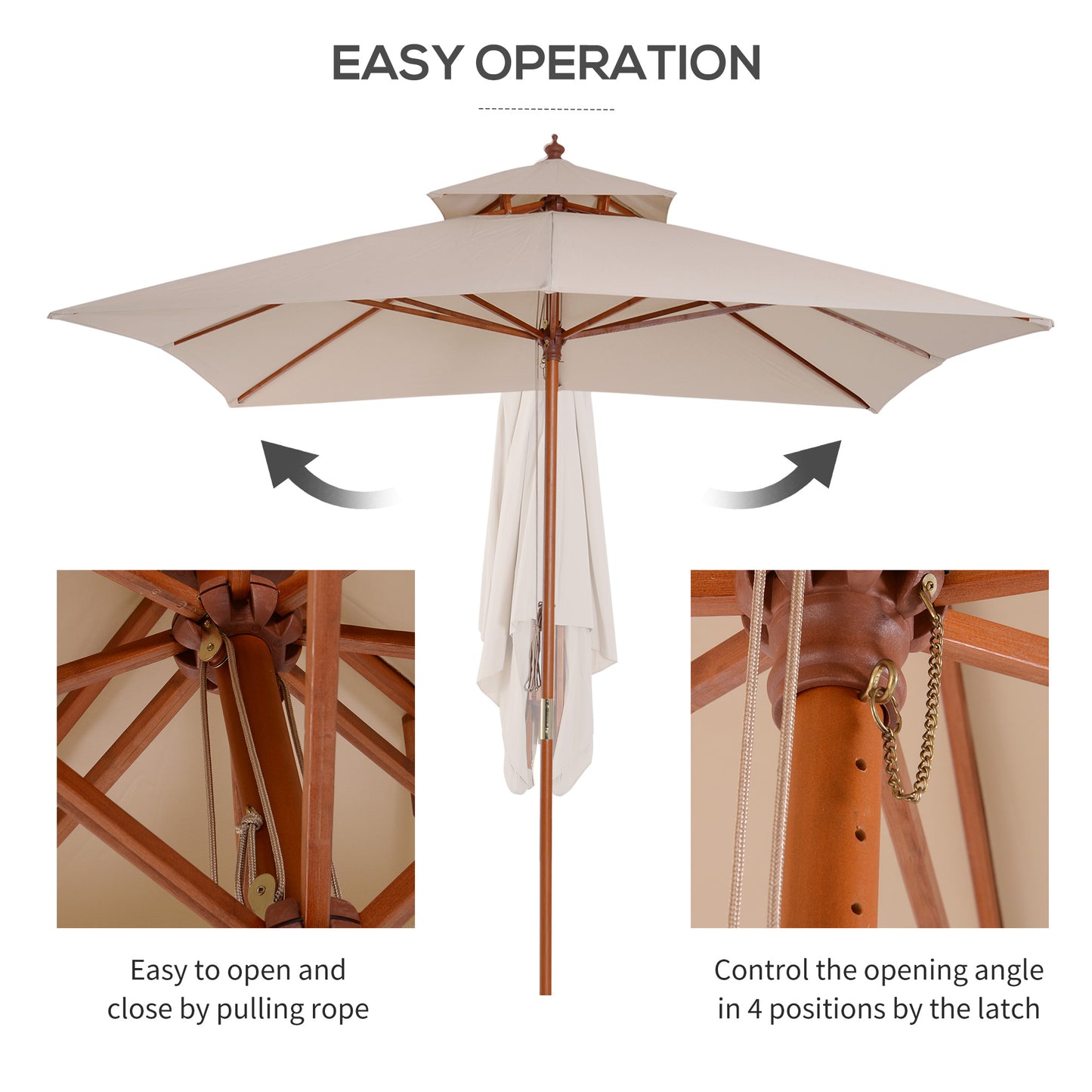 3 x 3 metre Patio Parasol Garden Umbrellas Sunshade Outdoor Wooden (1)