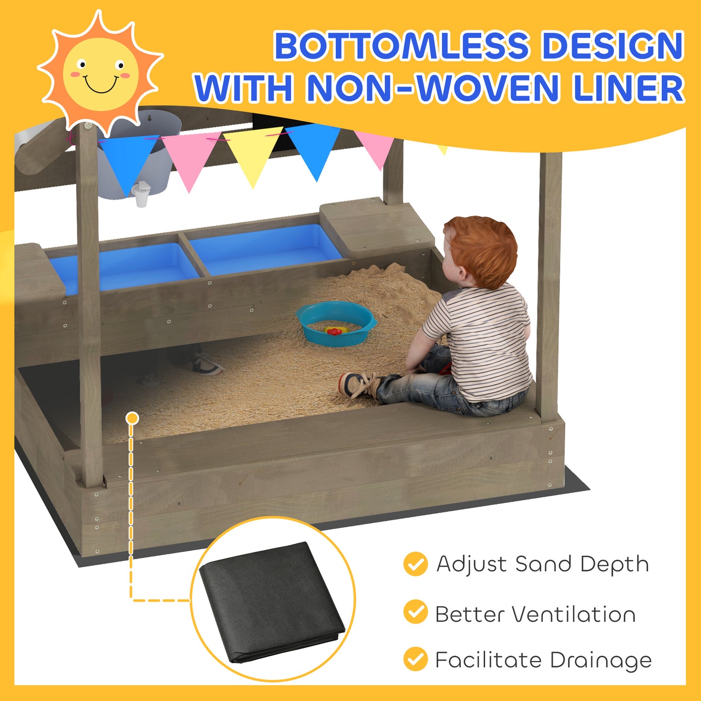 House-Designed Wooden Sandbox, Outdoor Sandpit, with Blackboard