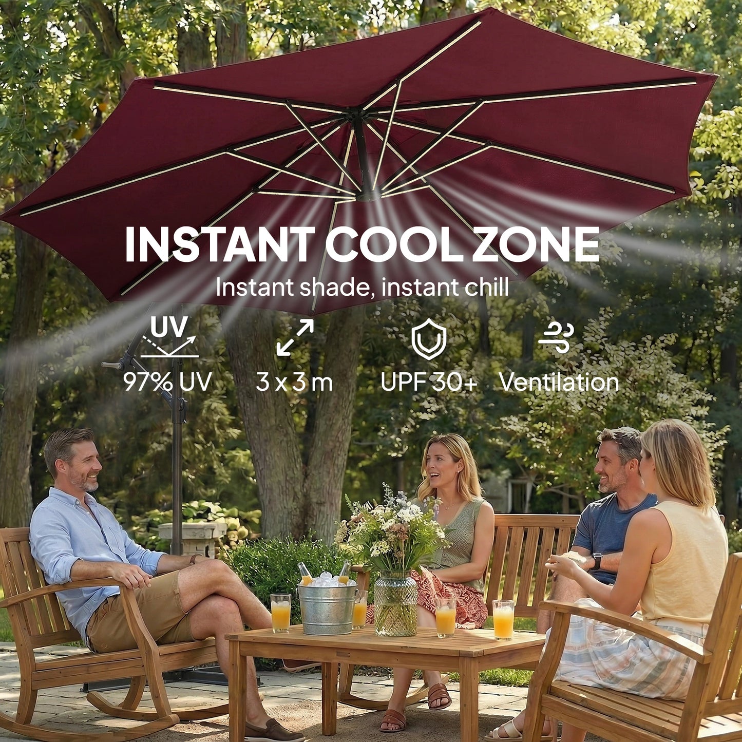 3 m Garden Cantilever Parasol with LED Solar Light
