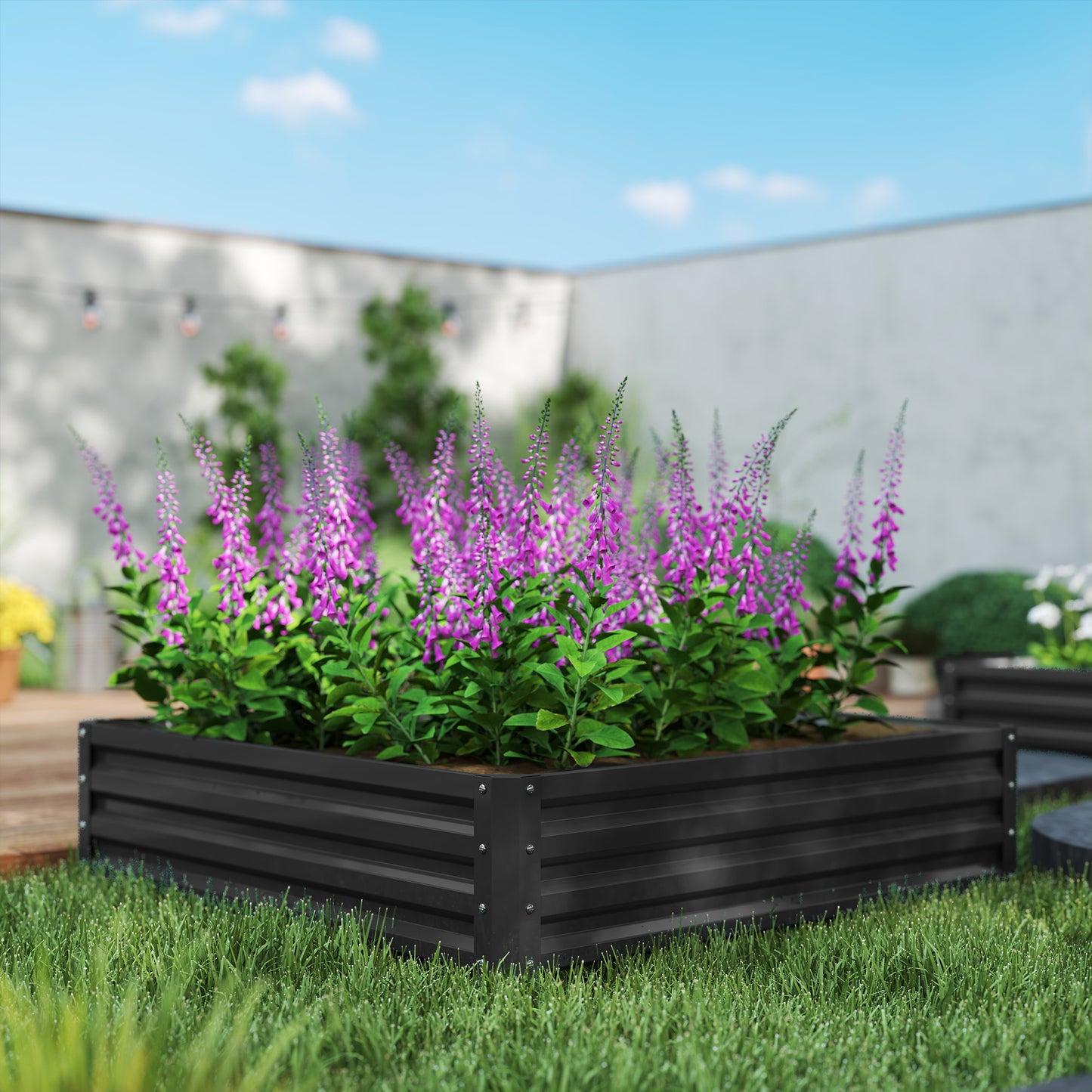 432L Square Raised Garden Bed Box with Weatherized Steel Frame