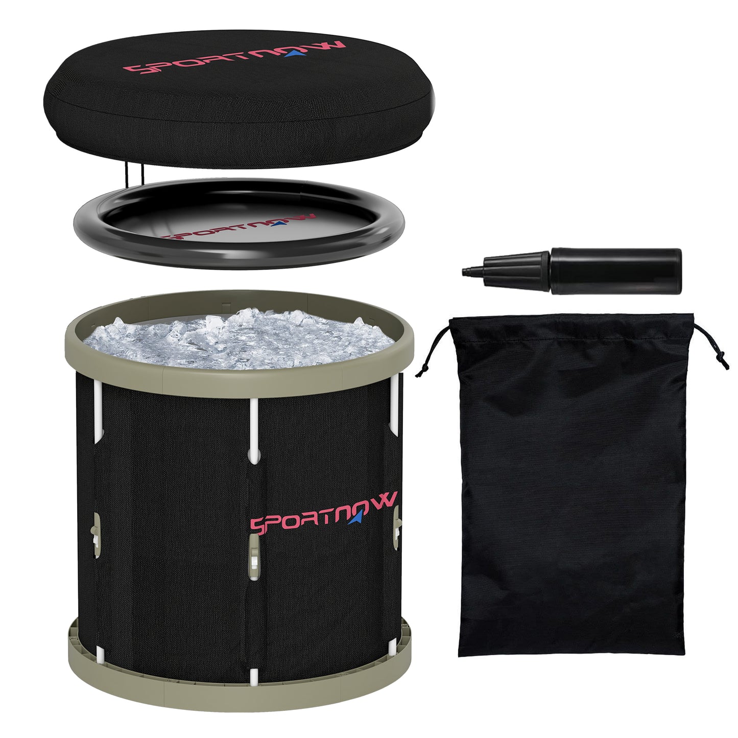 210L Outdoor Ice Bath Tub, with Lid, Cover, Carry Bag