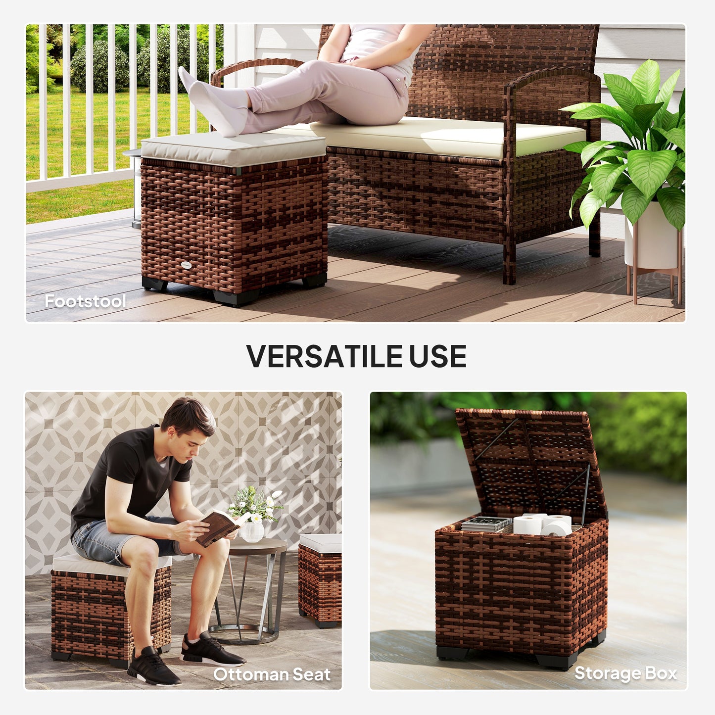 Set of 2 Rattan Storage Ottoman