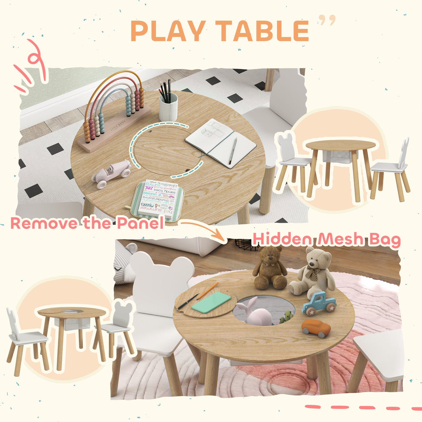 3-Piece Kids Activity Table Set with Centre Mesh Bag
