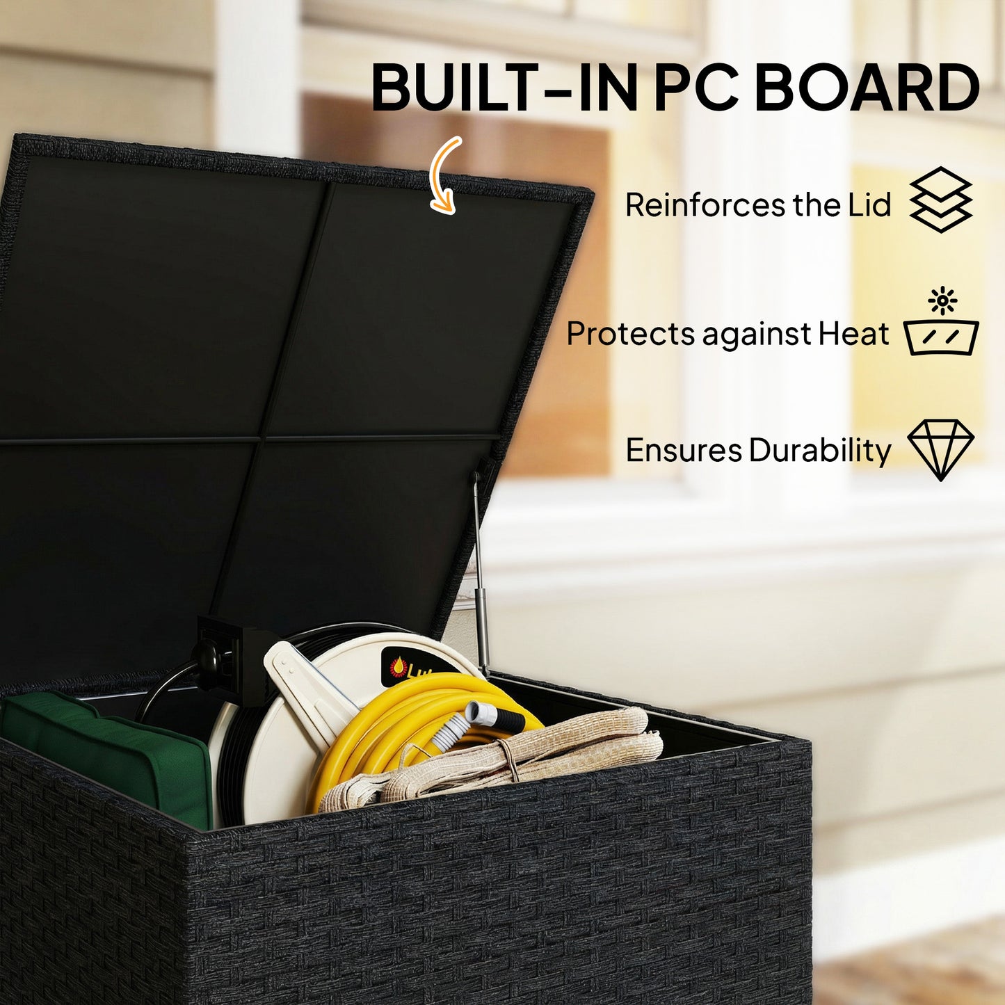 253L Garden Storage Box, Rattan Deck Box with Zipped Liner