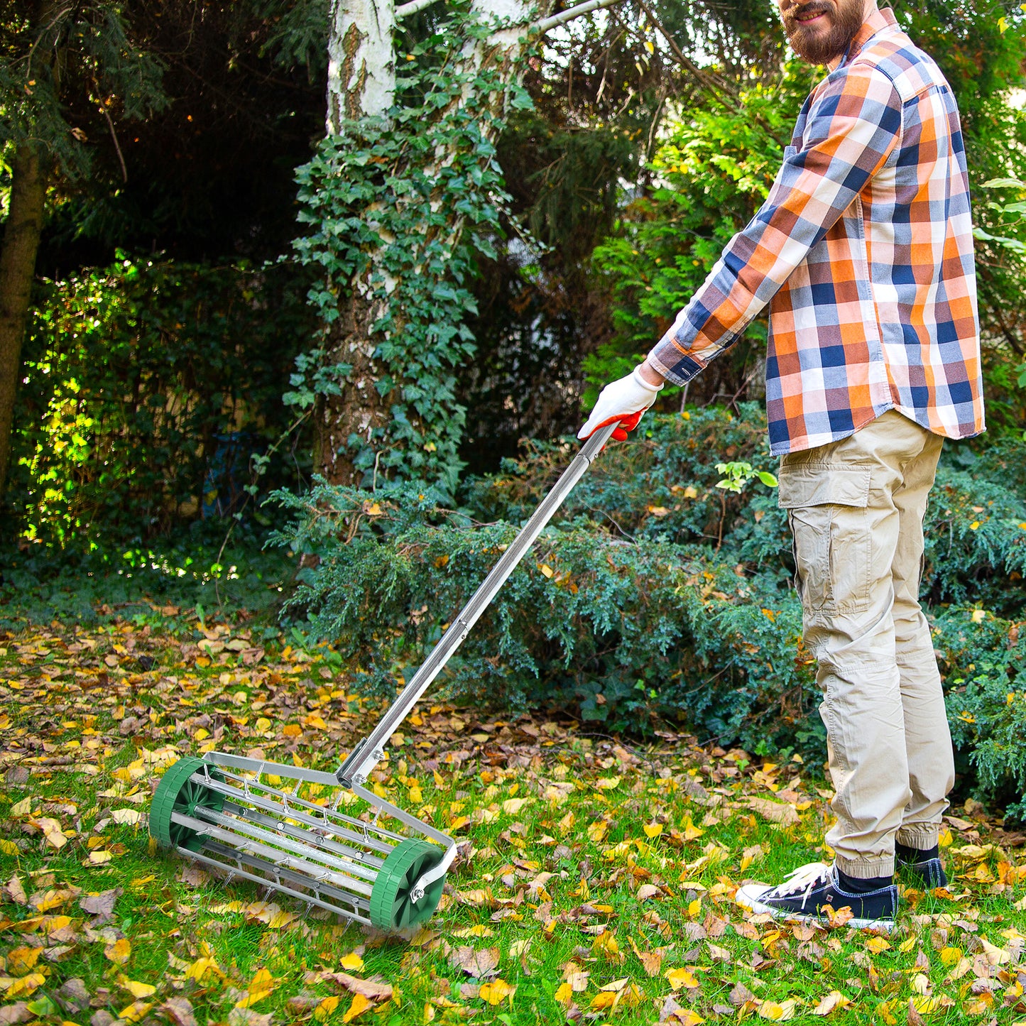 Garden Rolling Lawn Aerator Heavy Duty Steel Grass Roller w/