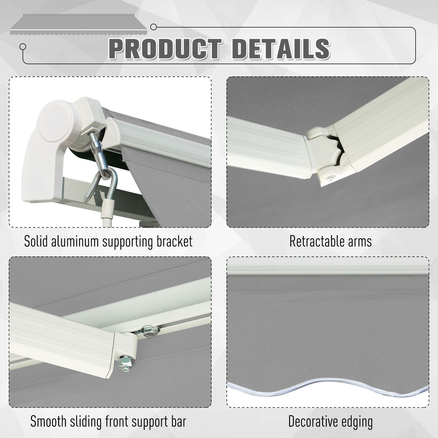 Awning Canopy Manual Retractable Porch Sun Shade Shelter 3 x 2m
