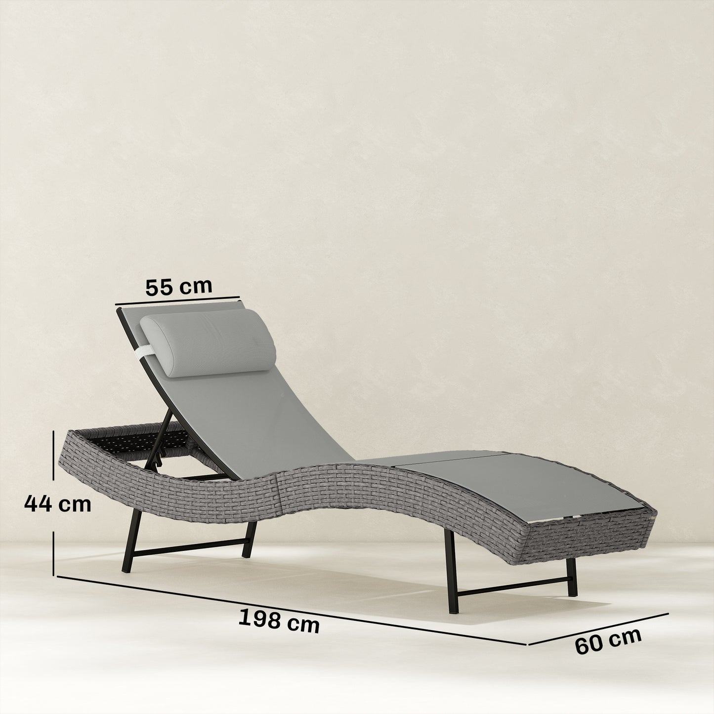 Rattan Sun Lounger, Garden Recliner with 5 Position Adjustable Back