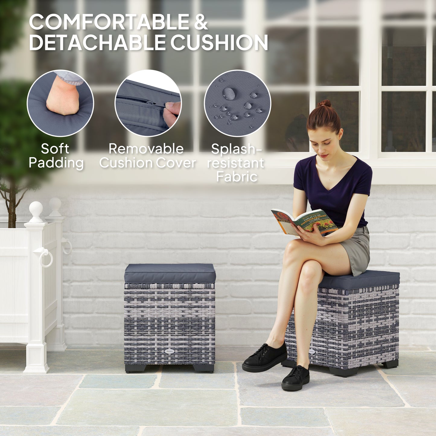 Set of 2 Rattan Storage Ottoman
