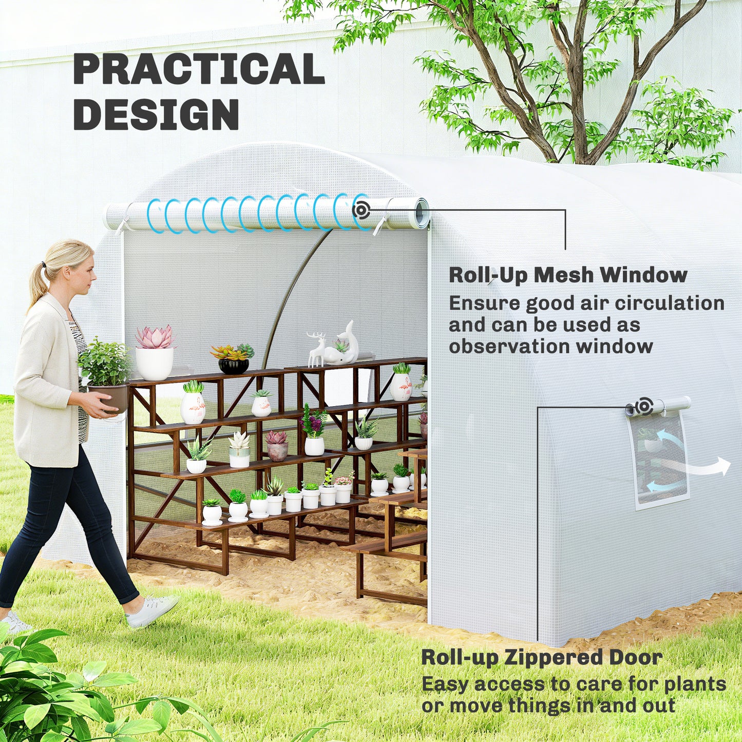 Poly Tunnel for Garden, Walk-in Polytunnel with Door