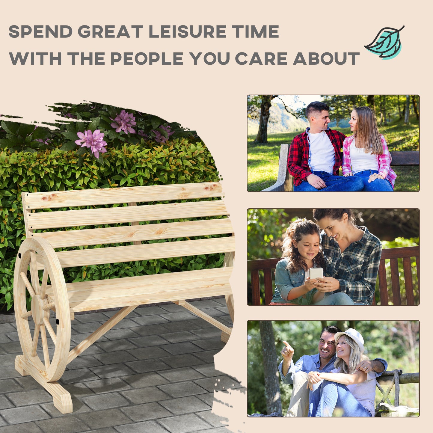 Wagon Wheel Chair Bench Armrest Rustic Loveseat Wood Outdoor Garden