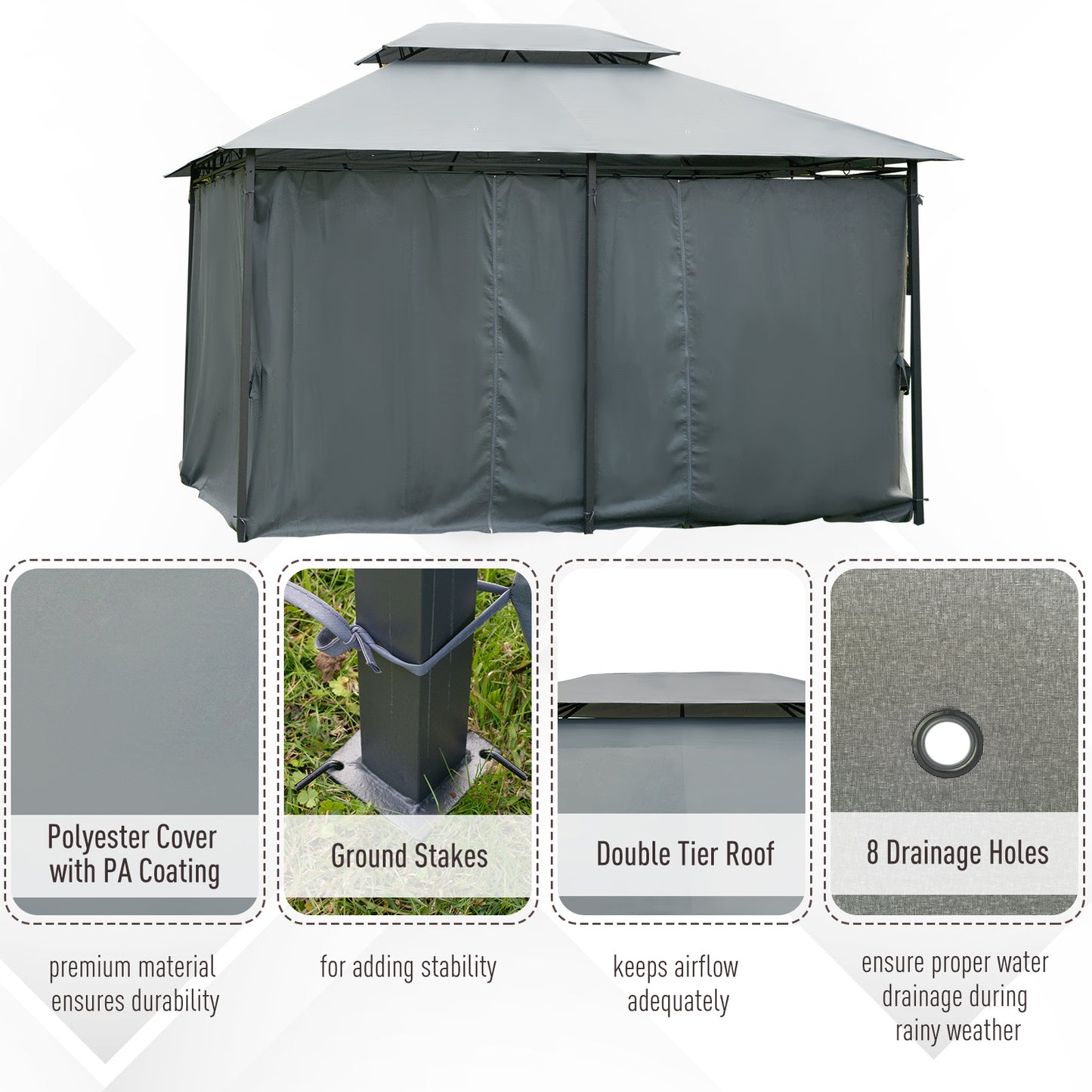 4m x 3(m)Garden Gazebo, Double Roof Outdoor Gazebo Canopy Shelter