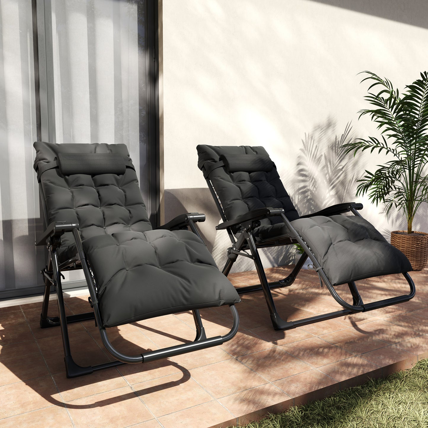 2 Piece Reclining Zero Gravity Sun Loungers with Cushions