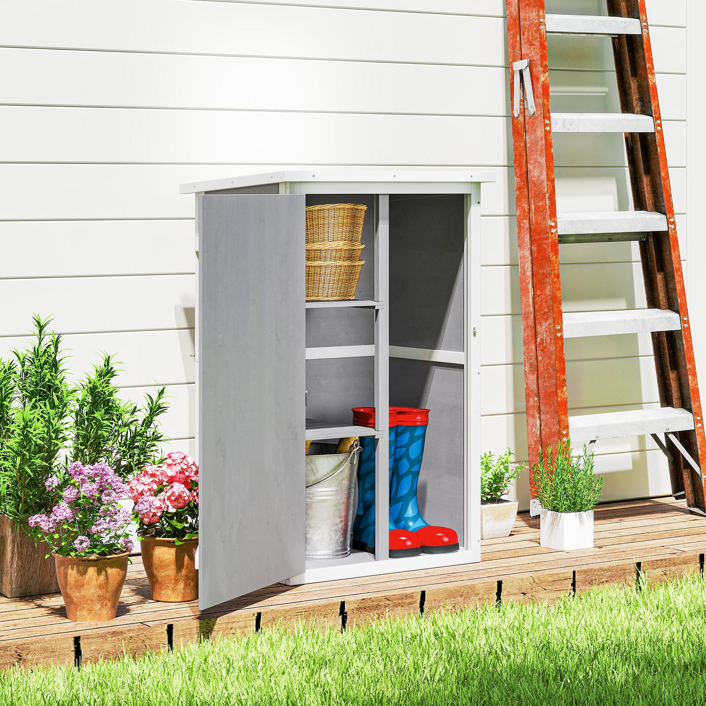 Wooden Small Shed, Garden Storage Shed with Shelves and Bolt Latch