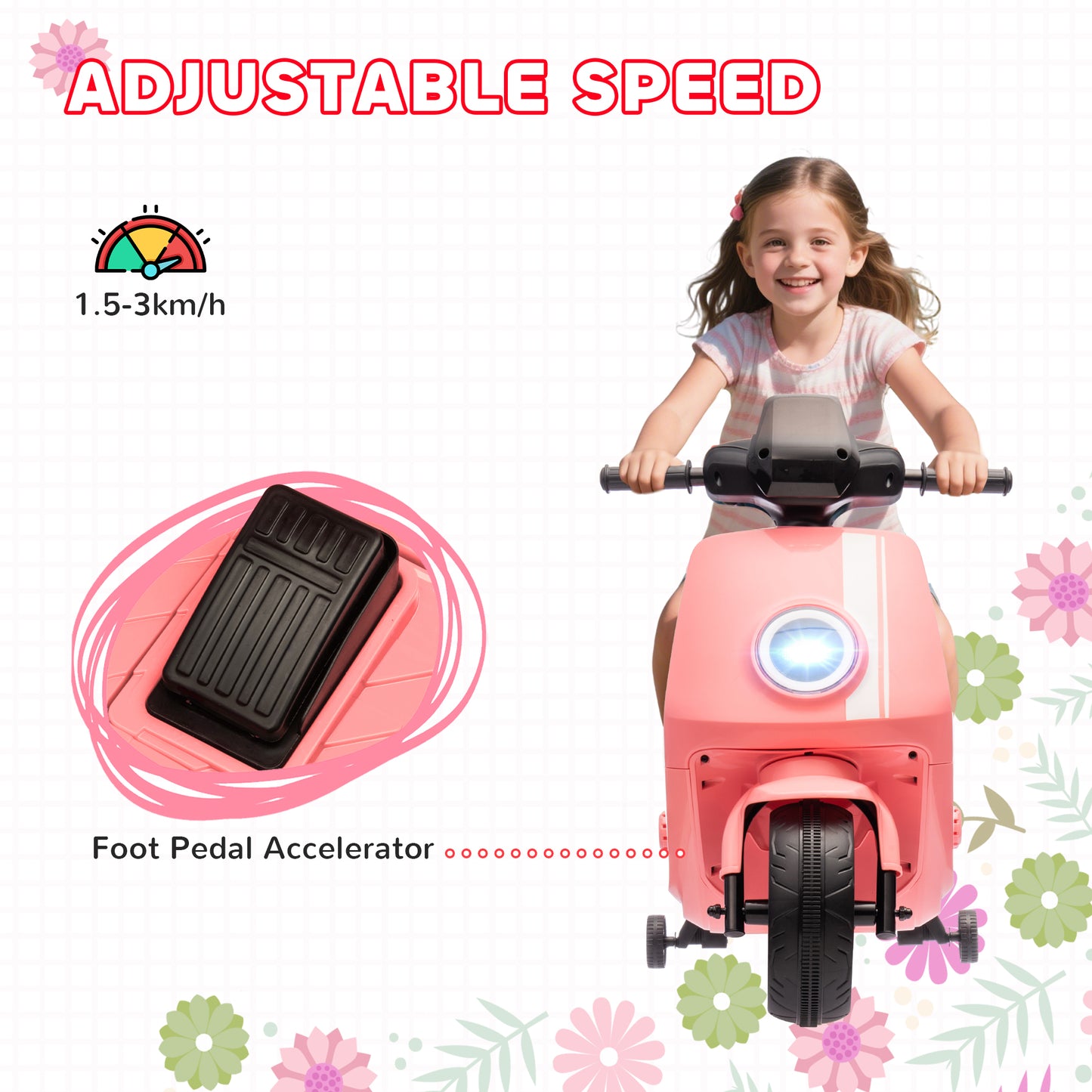 6V Ride on Motorbike, Kids Electric Motorbike w/ Headlights, Music
