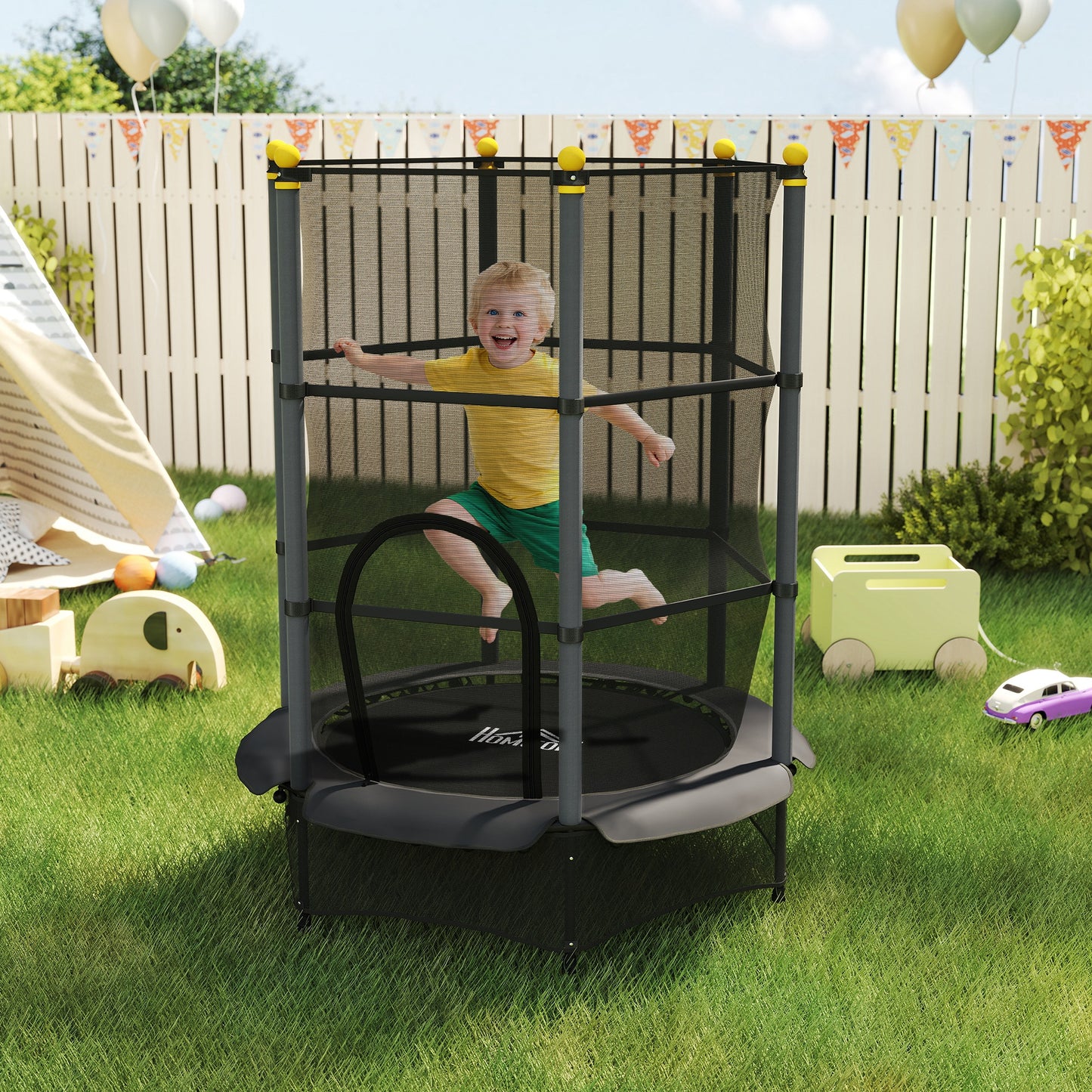 4.6FT/55" Kids Trampoline with Enclosure Net, Outdoor Indoor Use