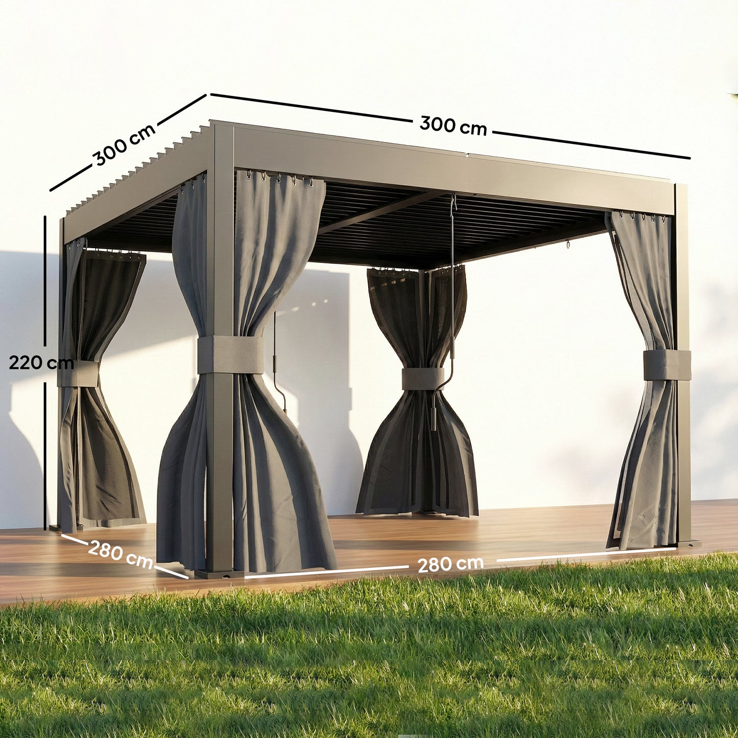 3 x 3 m Louvered Pergola with Adjustable Metal Louvred Roof