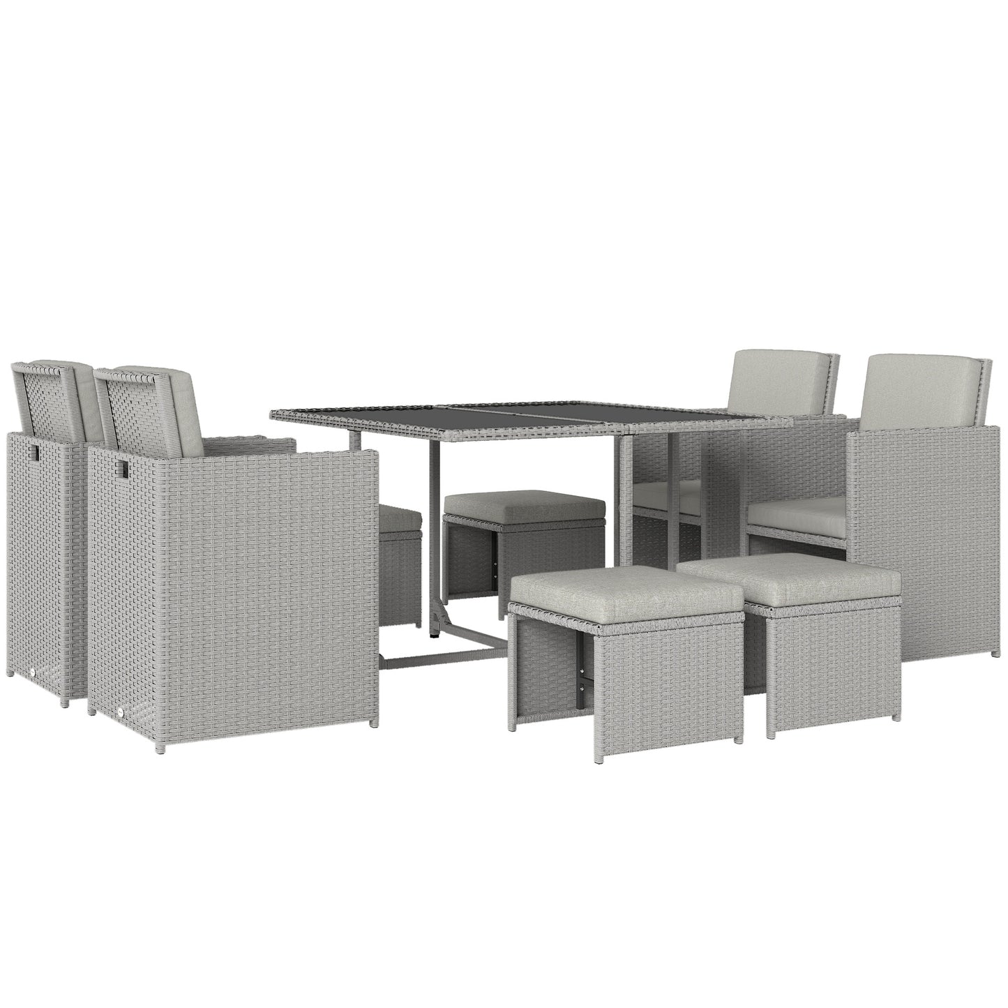 9 Piece Rattan Cube Garden Furniture Dining Set with Armchairs