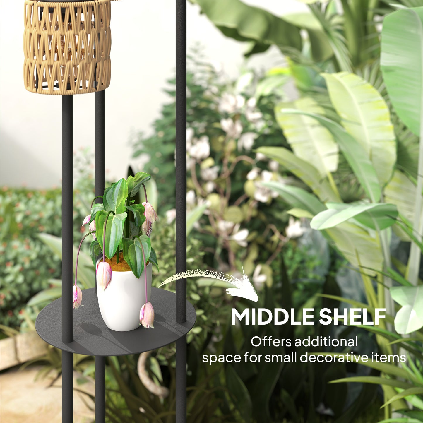 Boho Rattan Floor Lamp, 3-Lights Rattan Lamp with Shelf
