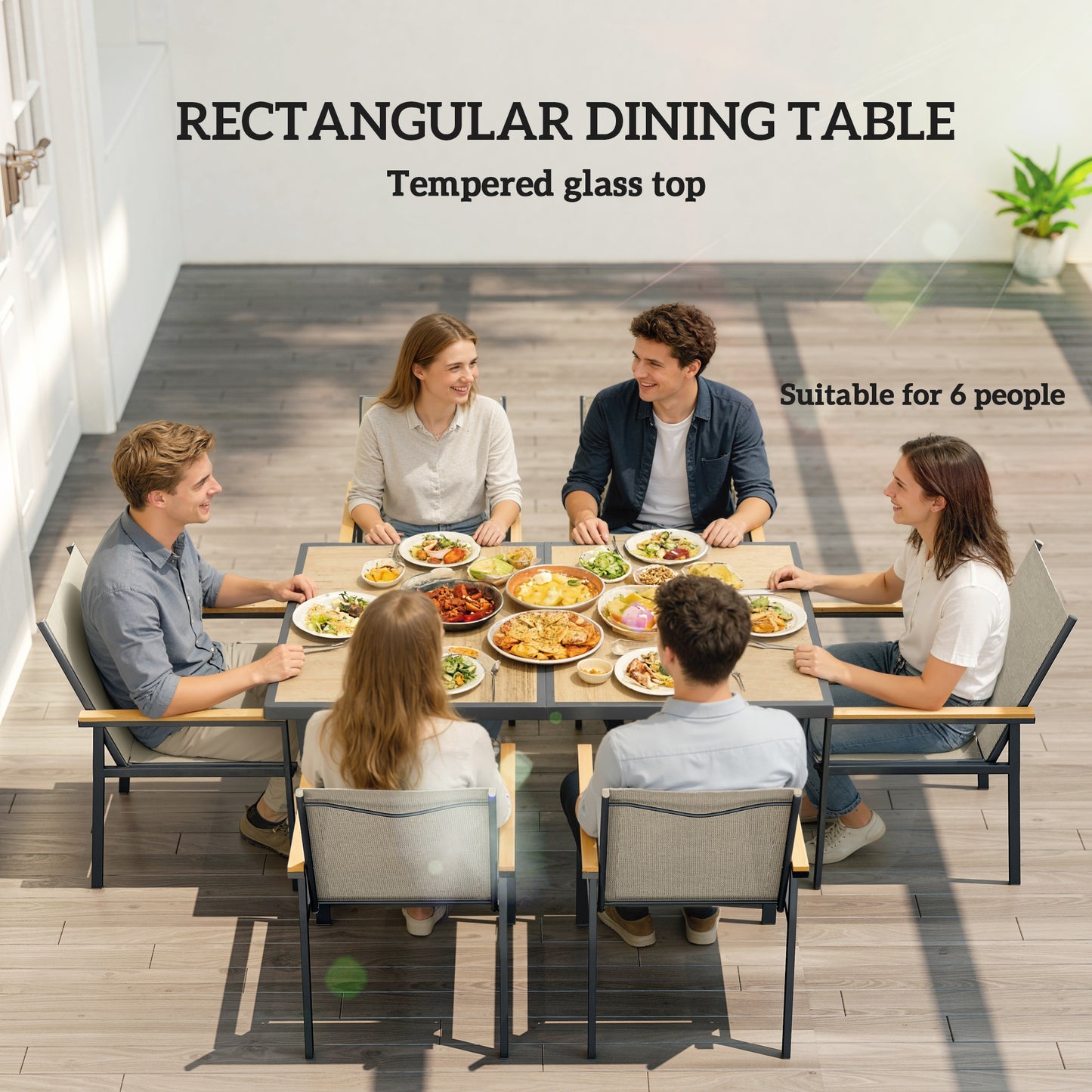 Seven-Piece Metal Garden Dining Set, with Glass-Top Table