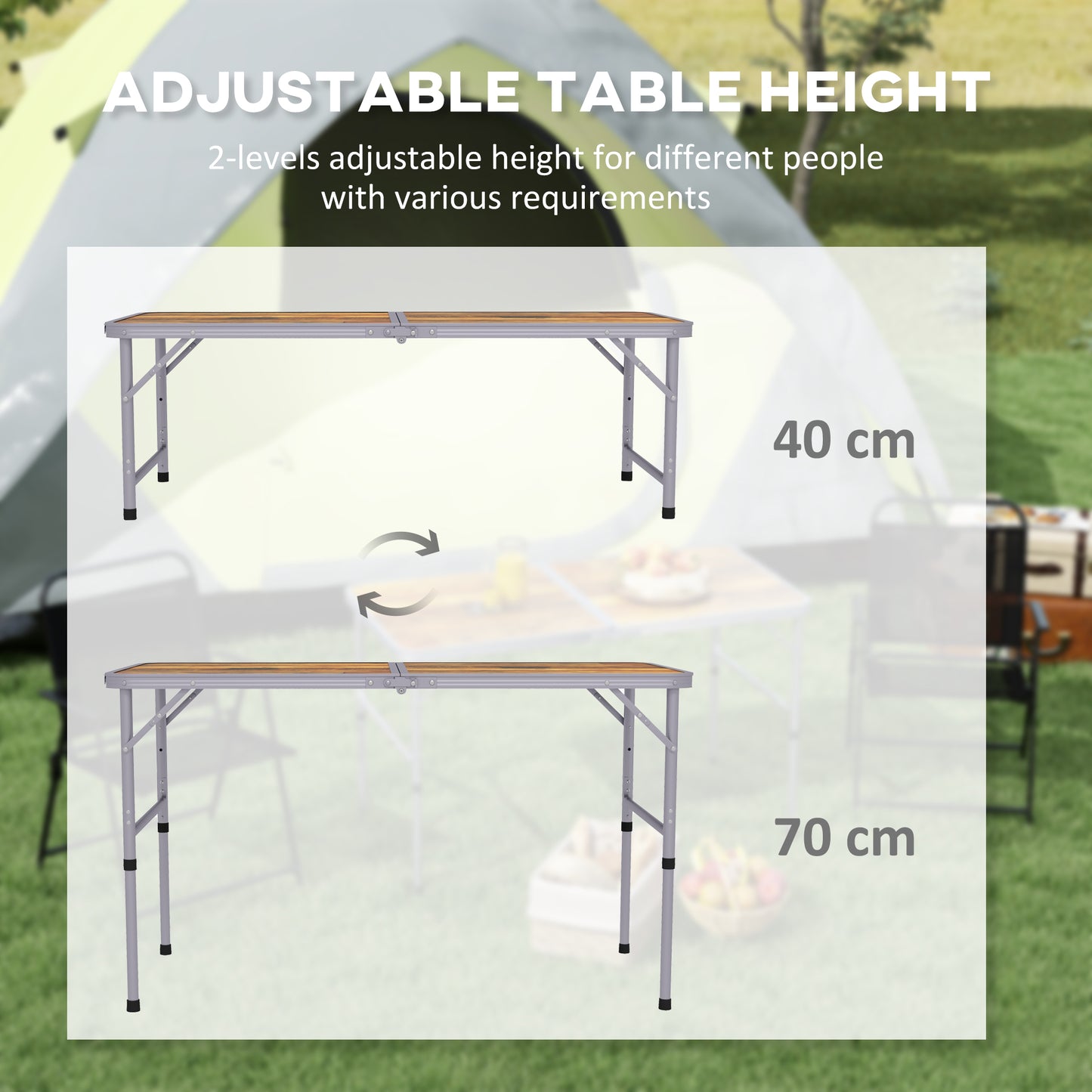 3ft Folding Camping Table Height Adjustable Aluminium Outdoor