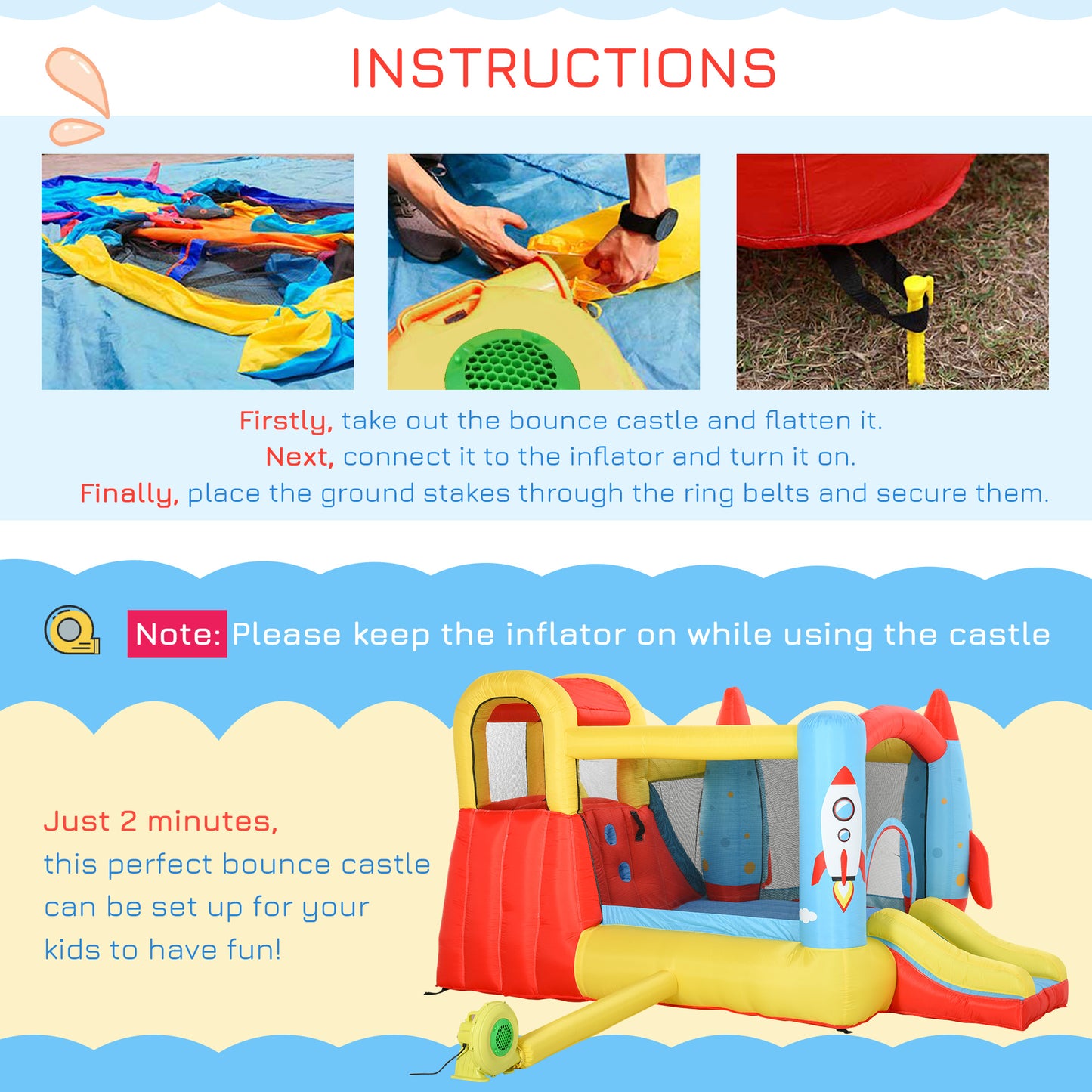 Bounce Castle Inflatable Trampoline Slide Pool Rocket Design 3.4 x