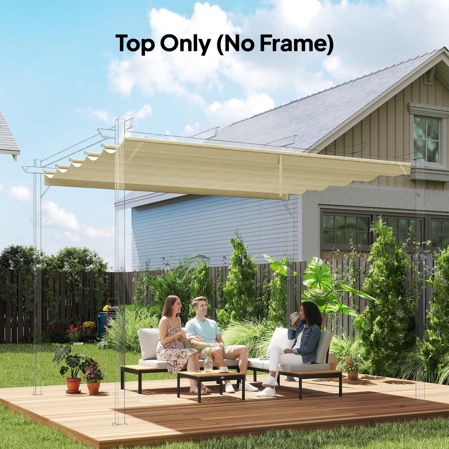 Retractable Pergola Cover, 3.5 x 2.6 m Replacement Canopy Fabric