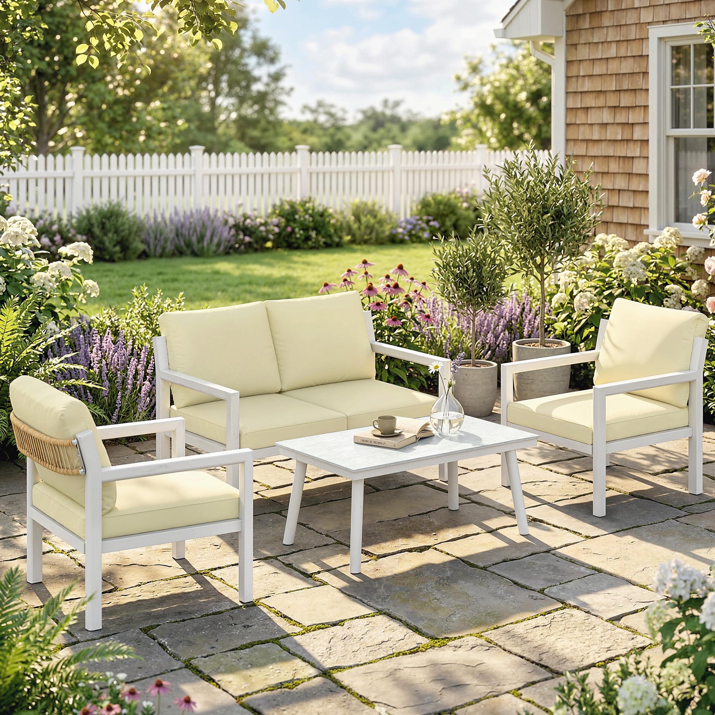 4 Seater Rattan Garden Furniture Set with 2 Armchairs, Loveseat (1)